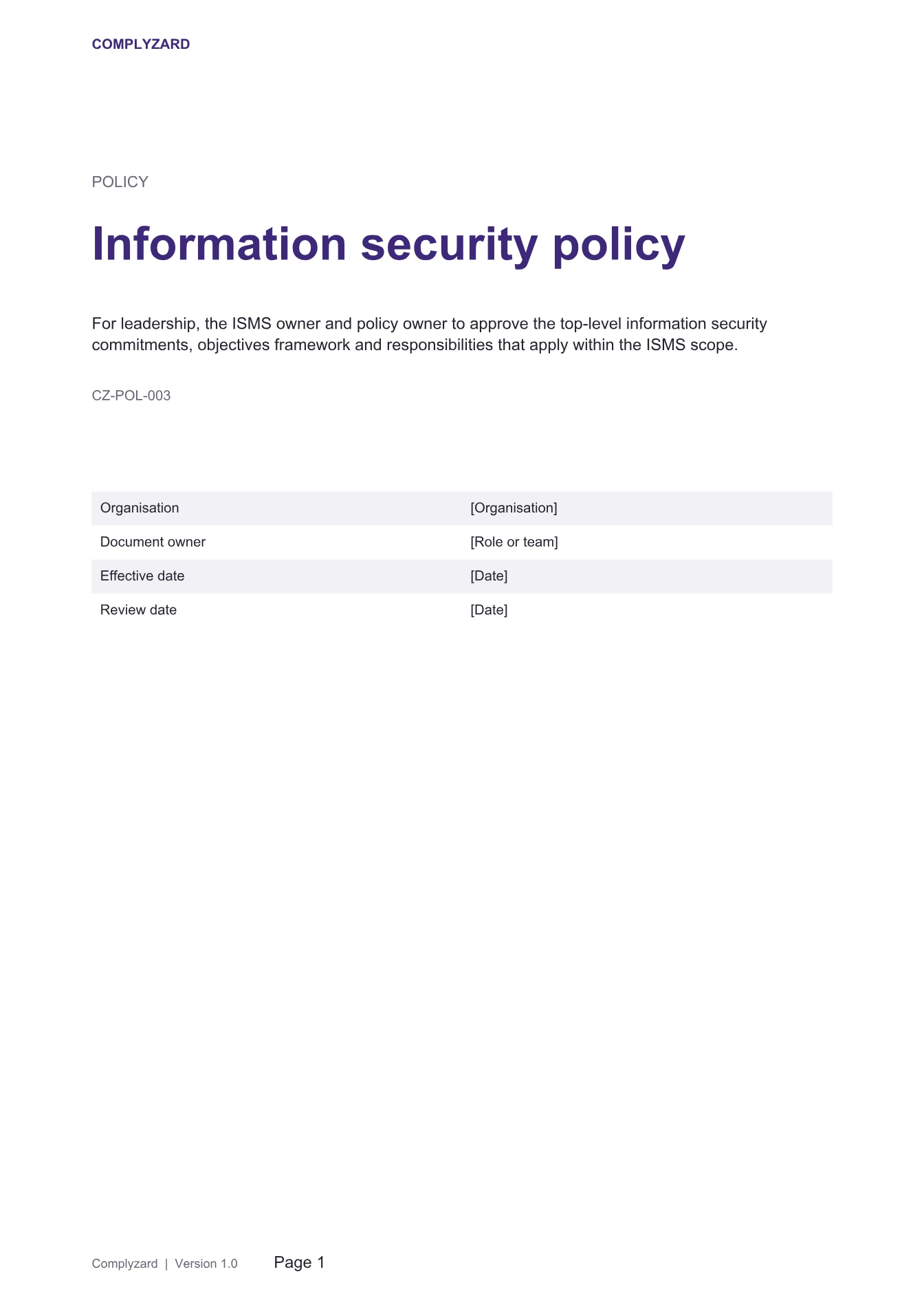 Cover of Information security policy