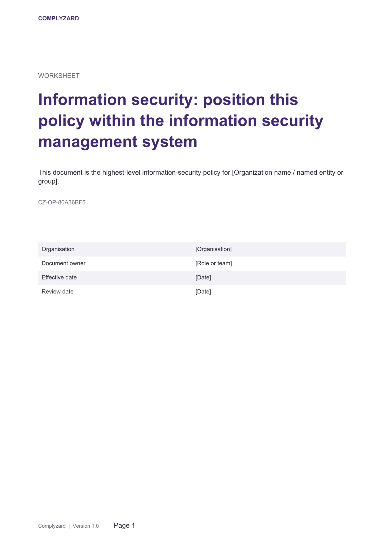 Cover of Information security: position this policy within the information security management system