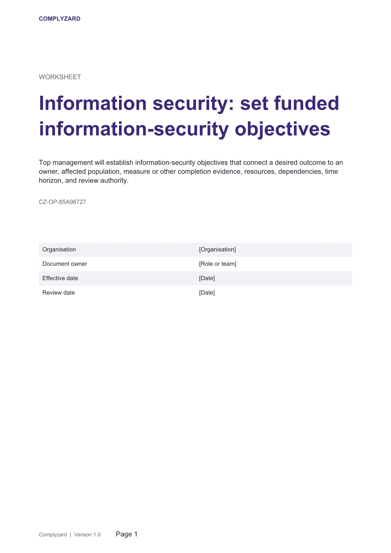 Cover of Information security: set funded information-security objectives