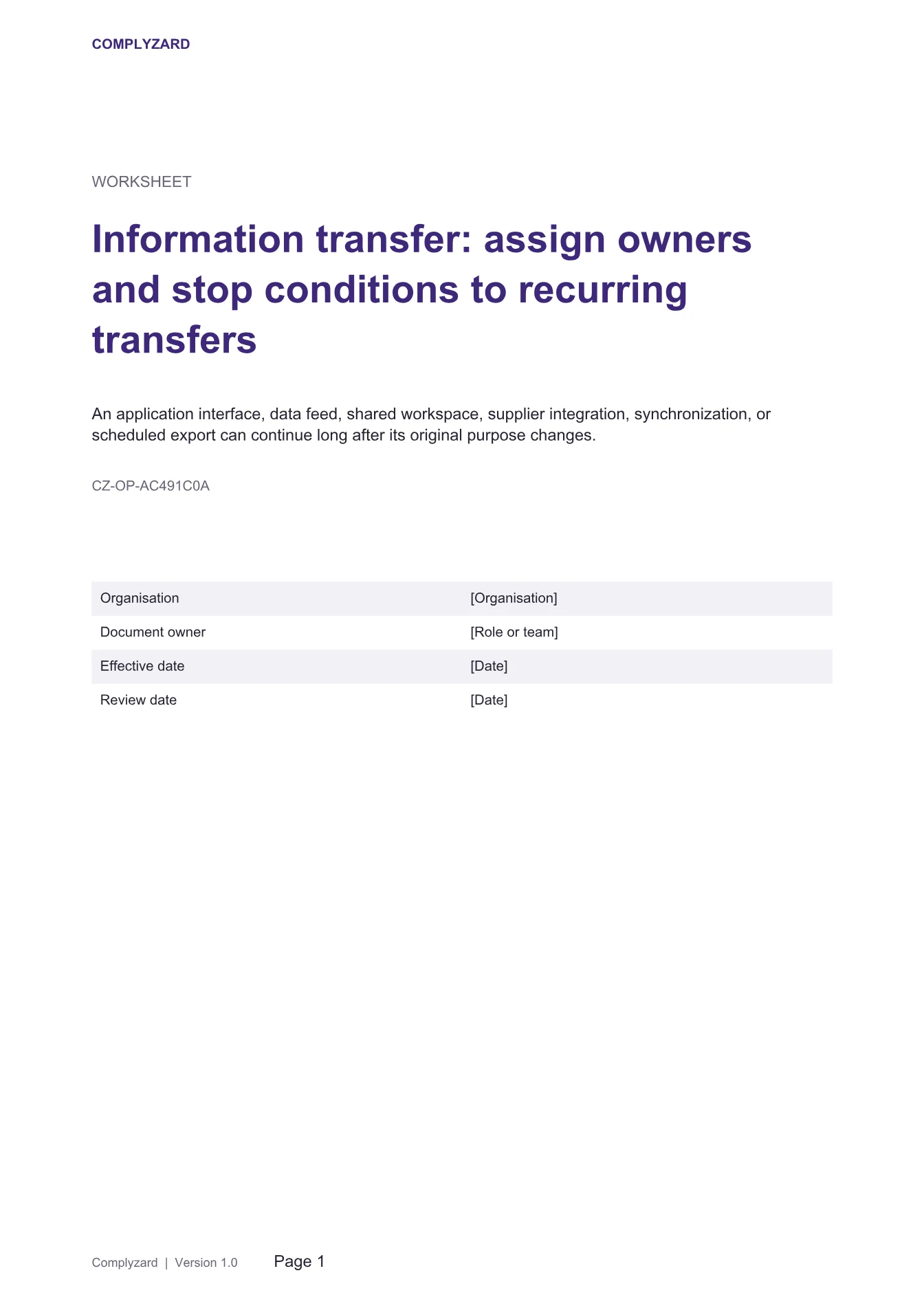 Cover of Information transfer: assign owners and stop conditions to recurring transfers