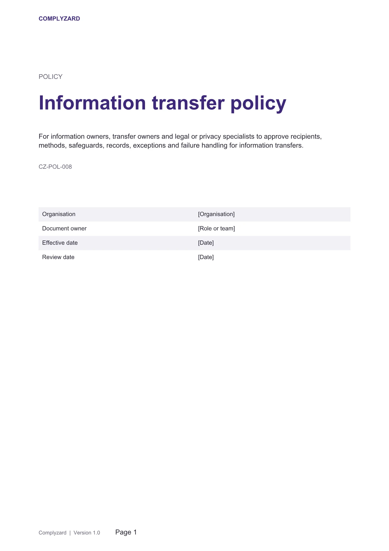 Cover of Information transfer policy