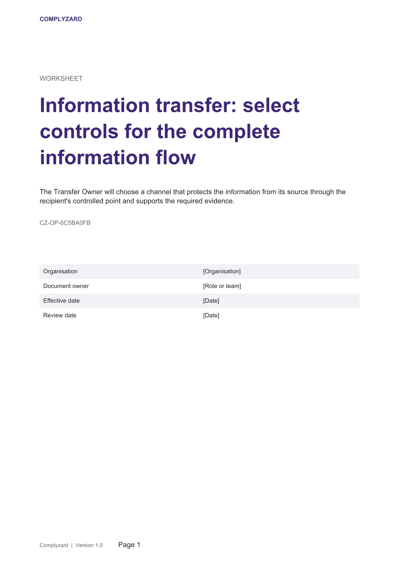 Cover of Information transfer: select controls for the complete information flow