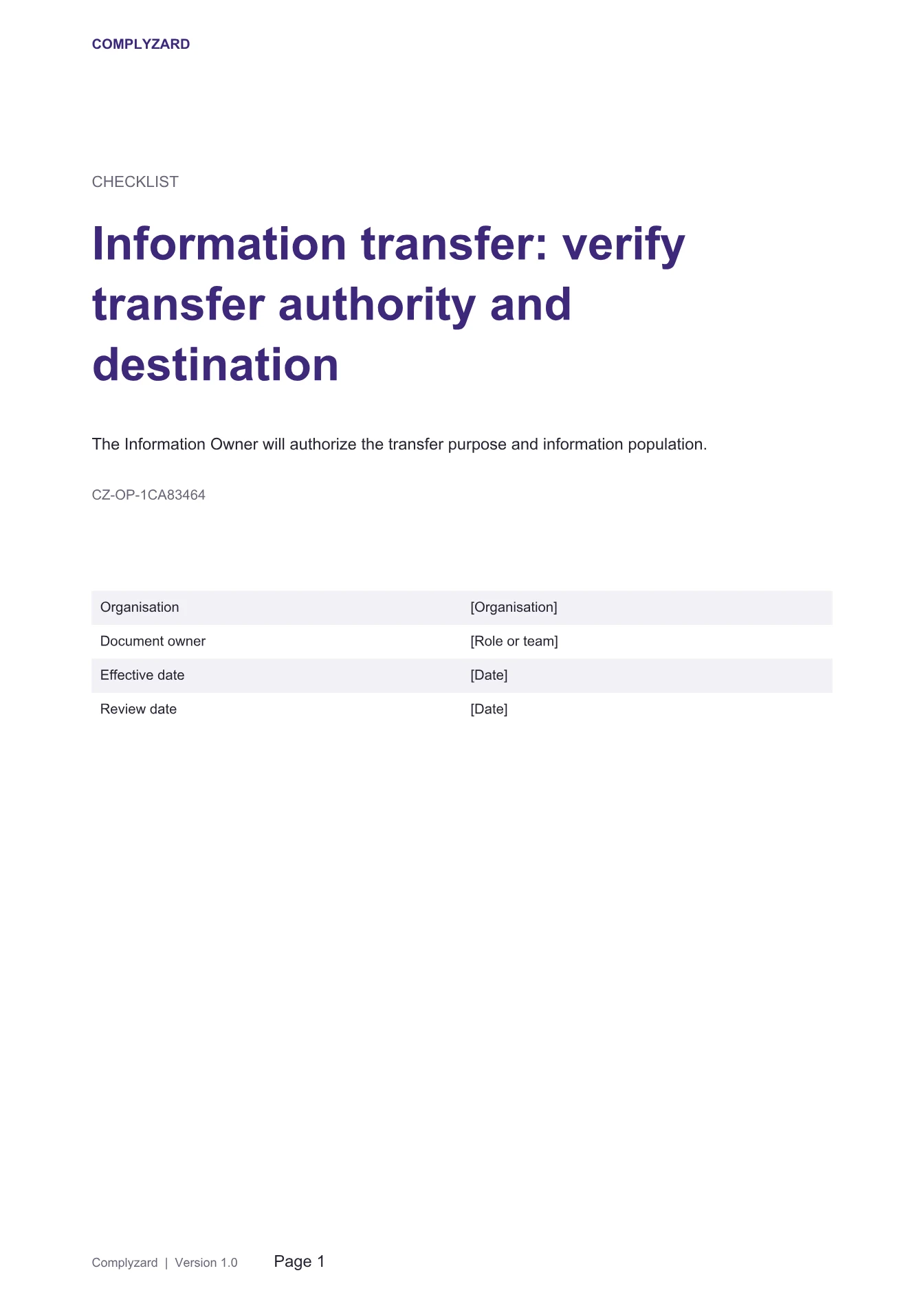 Cover of Information transfer: verify transfer authority and destination