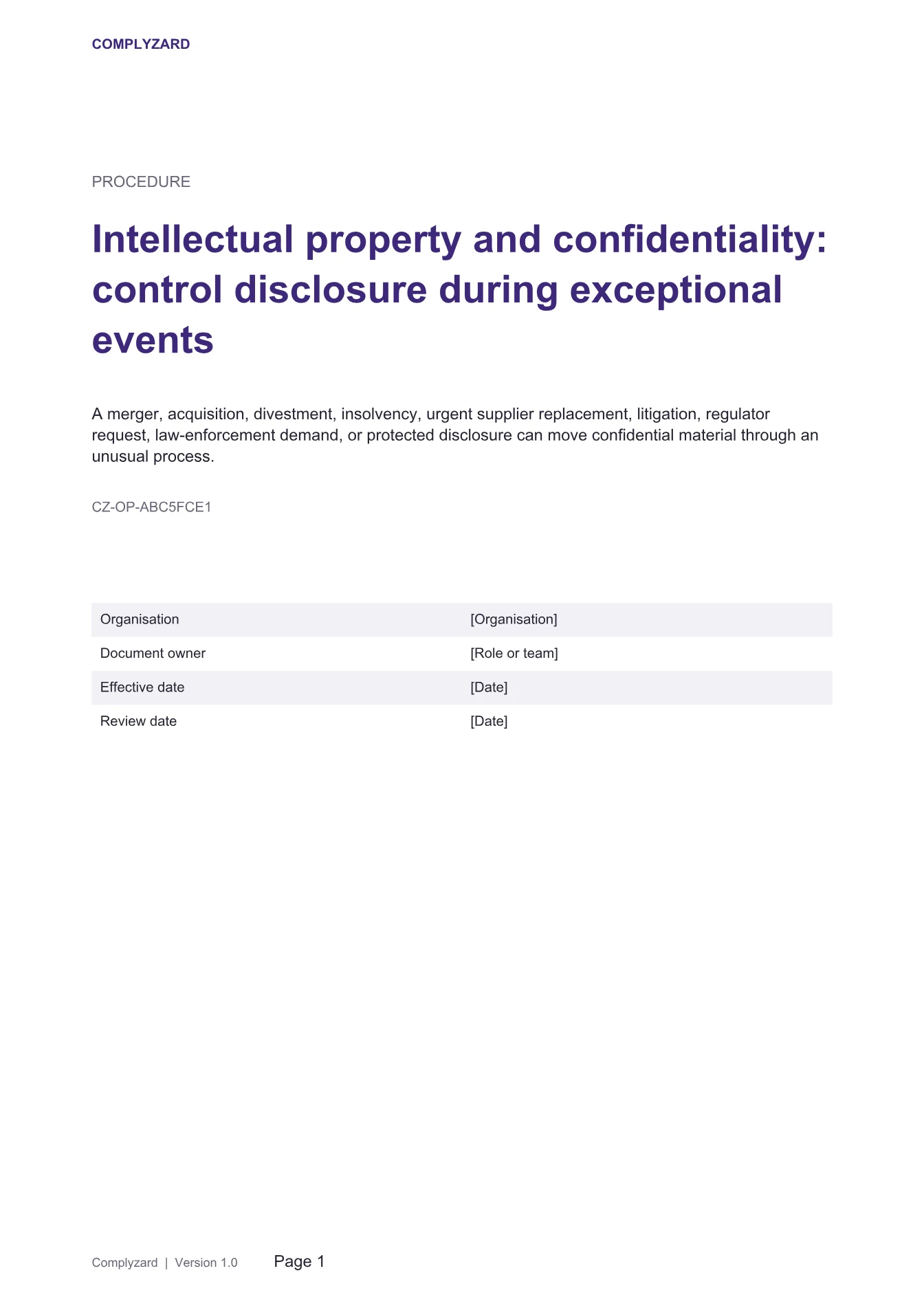 Cover of Intellectual property and confidentiality: control disclosure during exceptional events