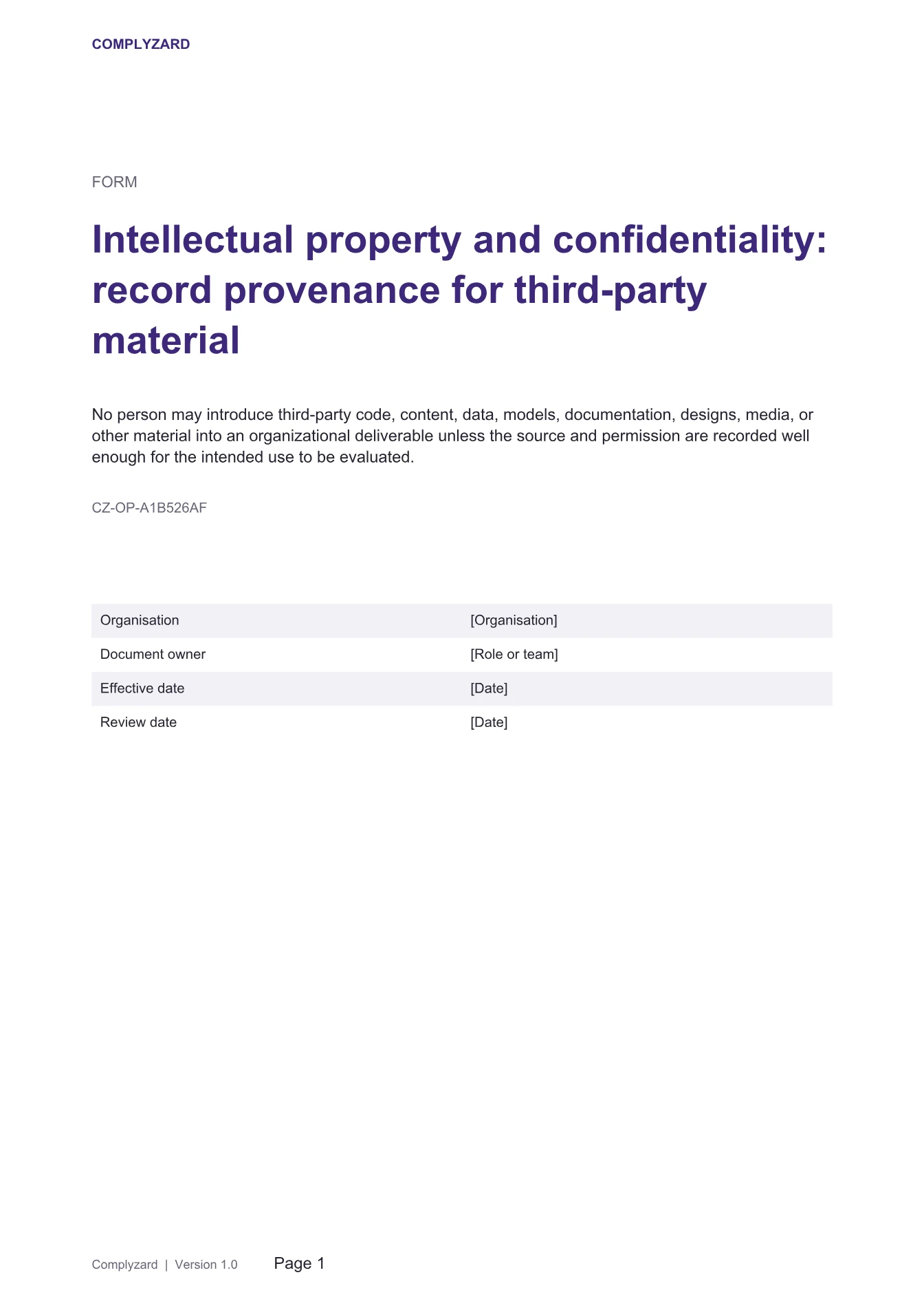 Cover of Intellectual property and confidentiality: record provenance for third-party material