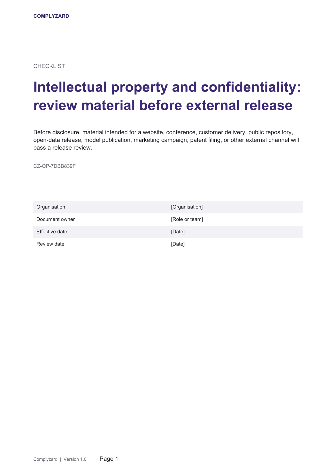 Cover of Intellectual property and confidentiality: review material before external release