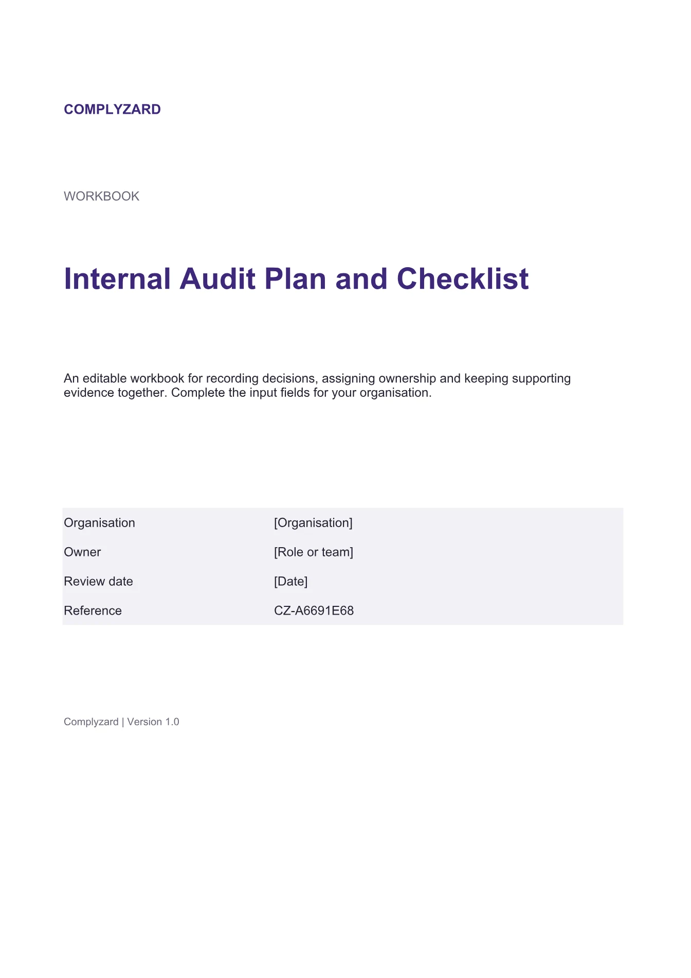 Cover of Internal Audit Plan and Checklist