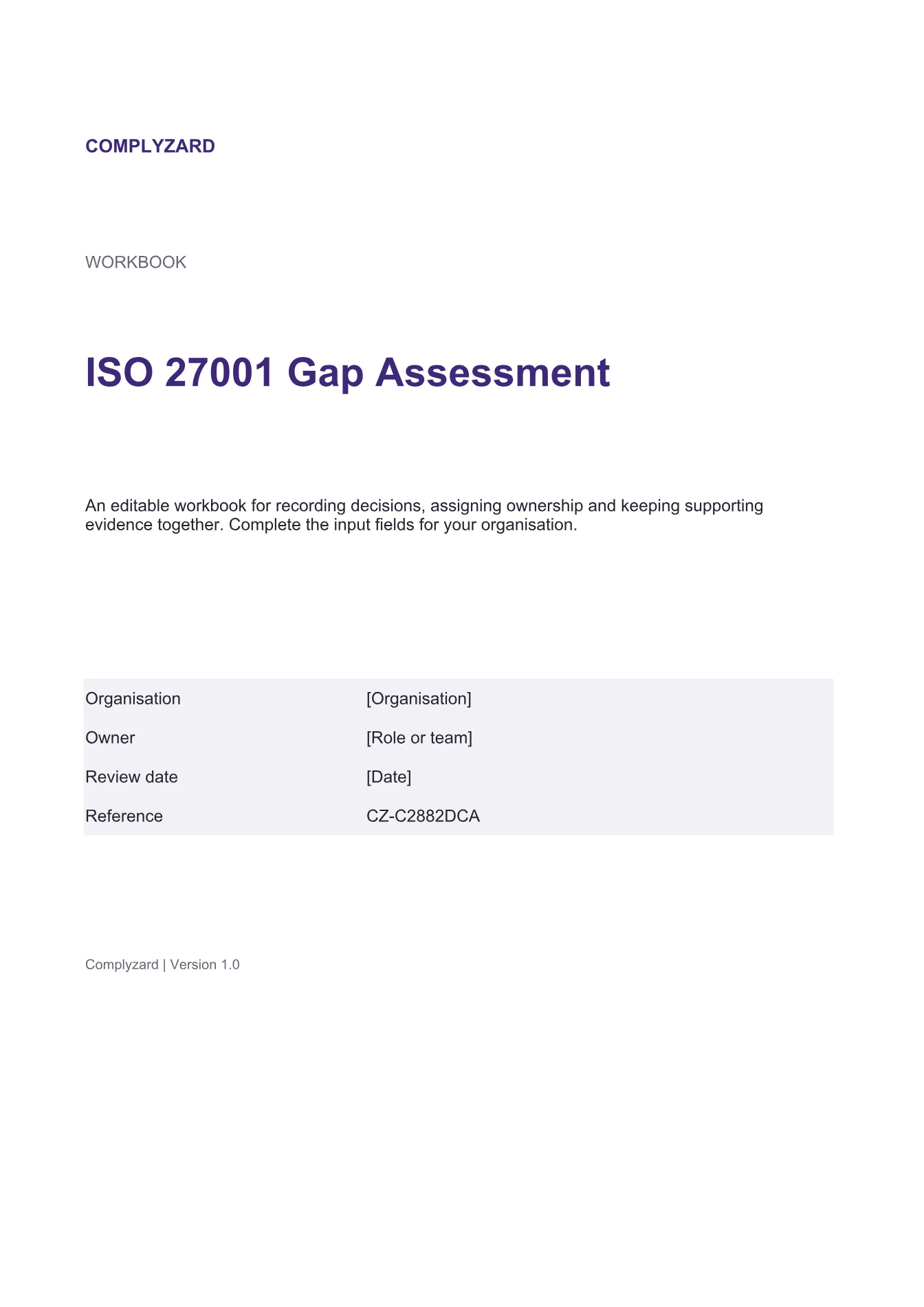 Cover of ISO 27001 Gap Assessment