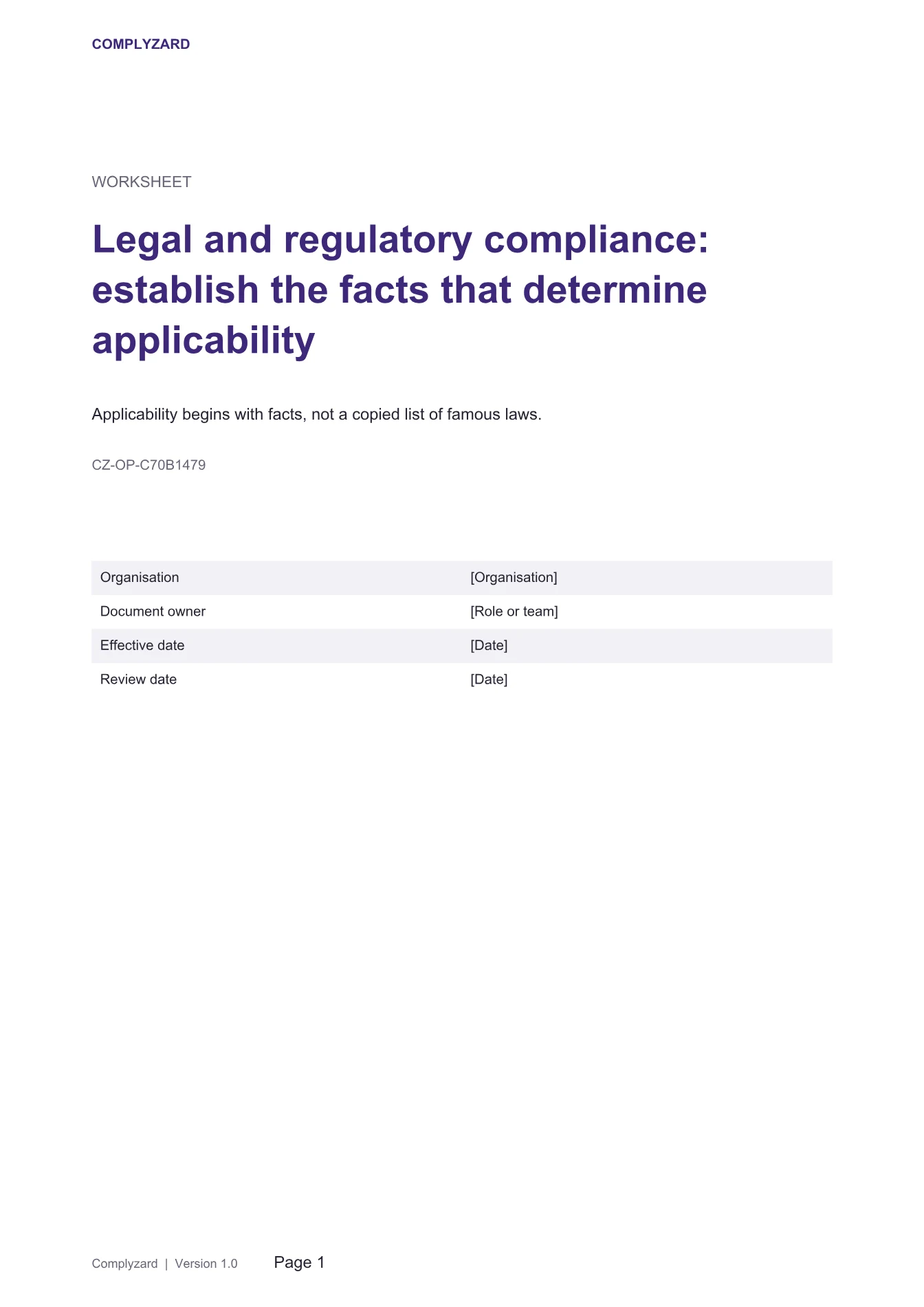 Cover of Legal and regulatory compliance: establish the facts that determine applicability
