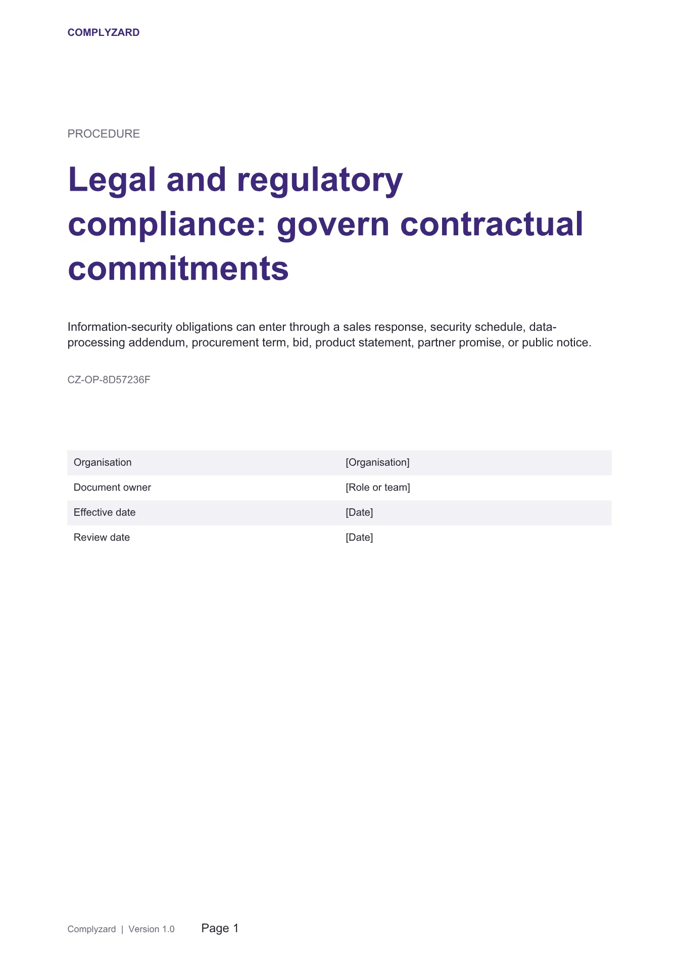 Cover of Legal and regulatory compliance: govern contractual commitments