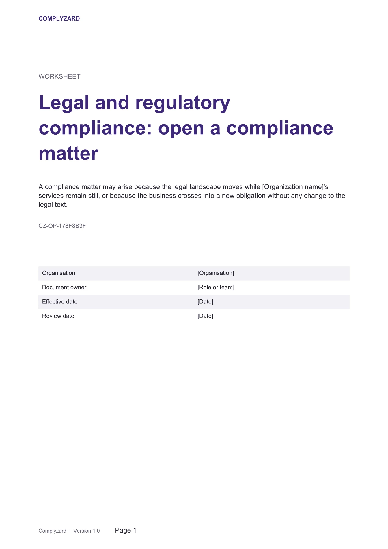 Cover of Legal and regulatory compliance: open a compliance matter