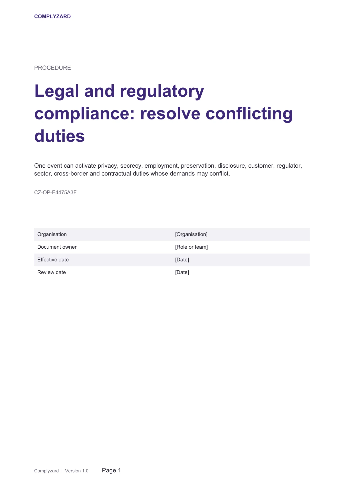 Cover of Legal and regulatory compliance: resolve conflicting duties