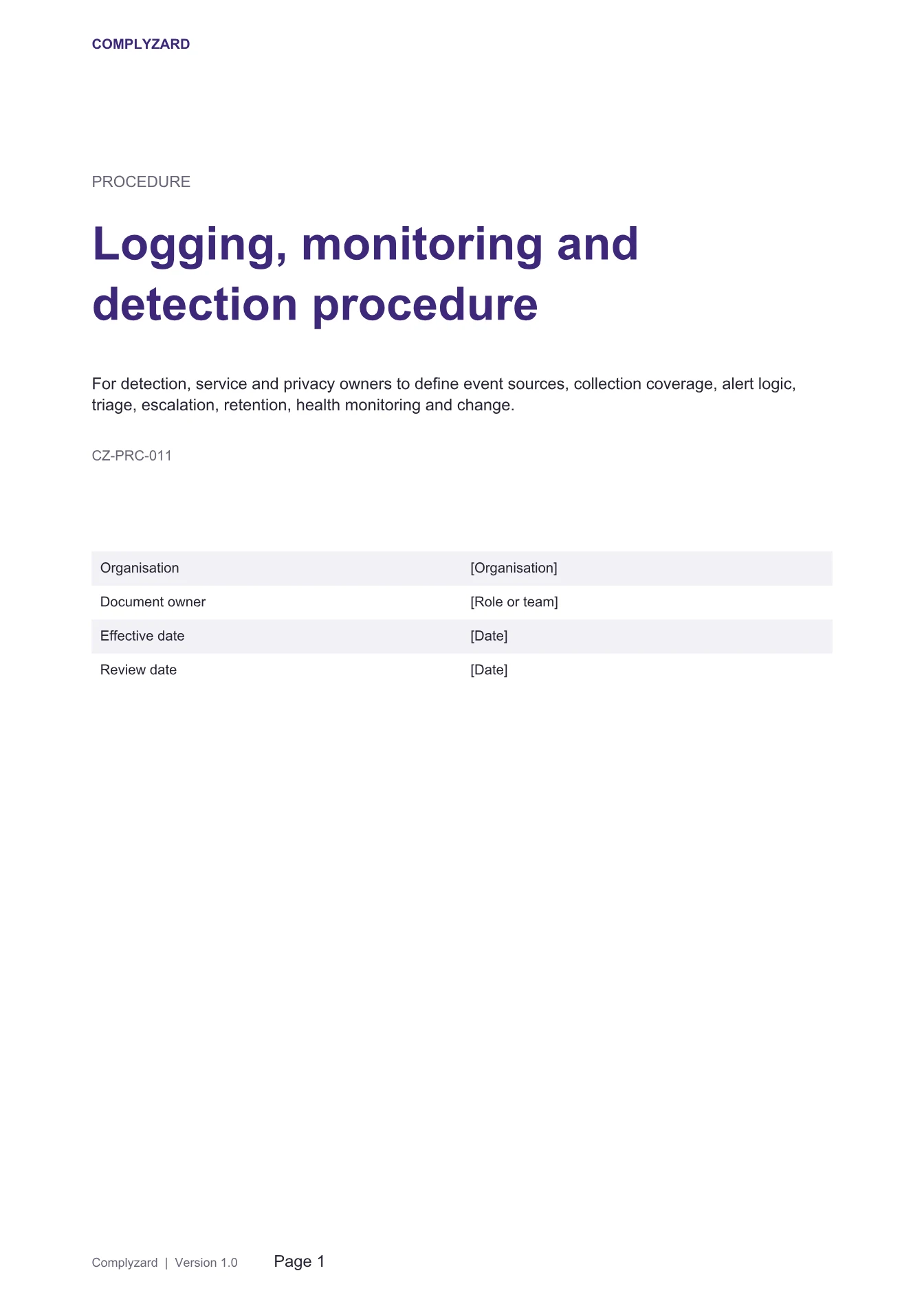 Cover of Logging, monitoring and detection procedure