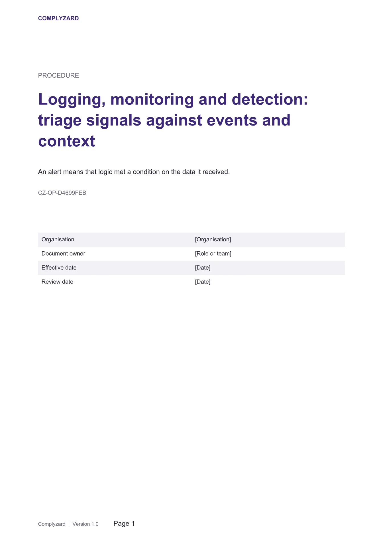 Cover of Logging, monitoring and detection: triage signals against events and context