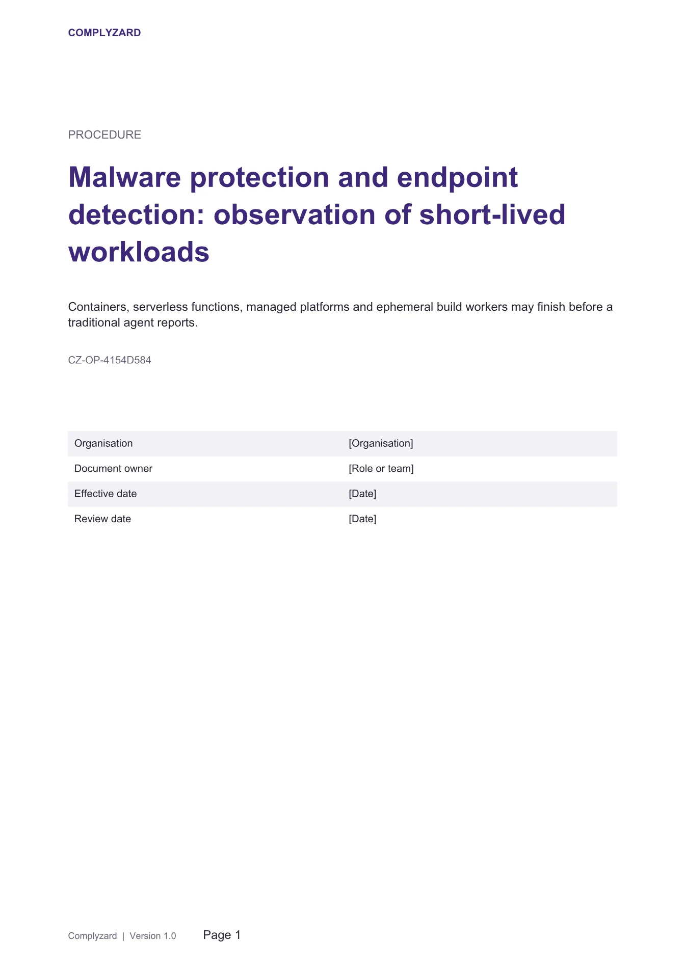 Cover of Malware protection and endpoint detection: observation of short-lived workloads