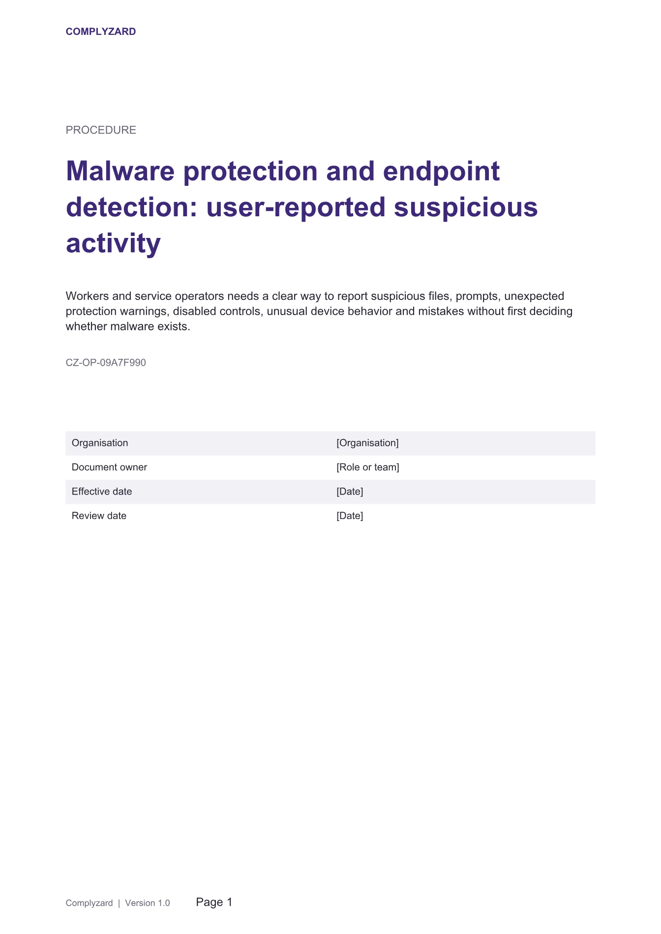 Cover of Malware protection and endpoint detection: user-reported suspicious activity