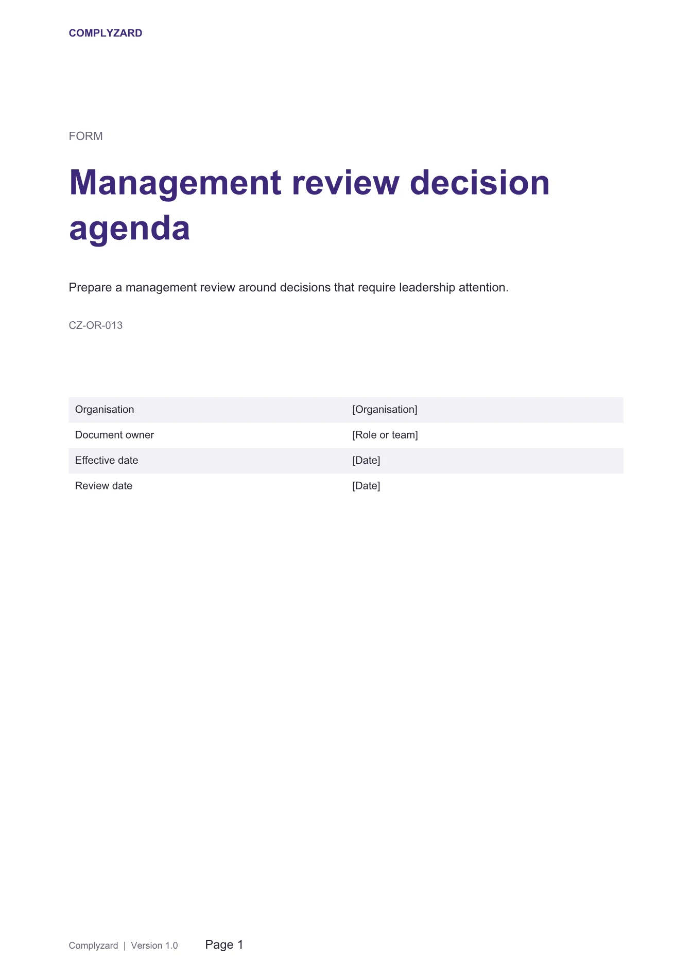 Cover of Management review decision agenda