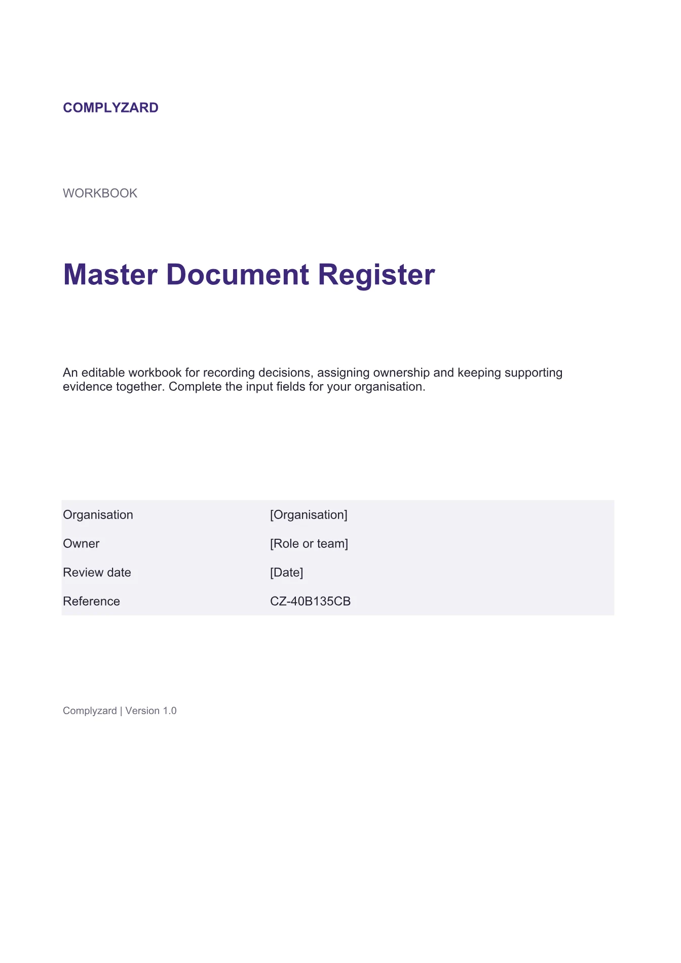 Cover of Master Document Register