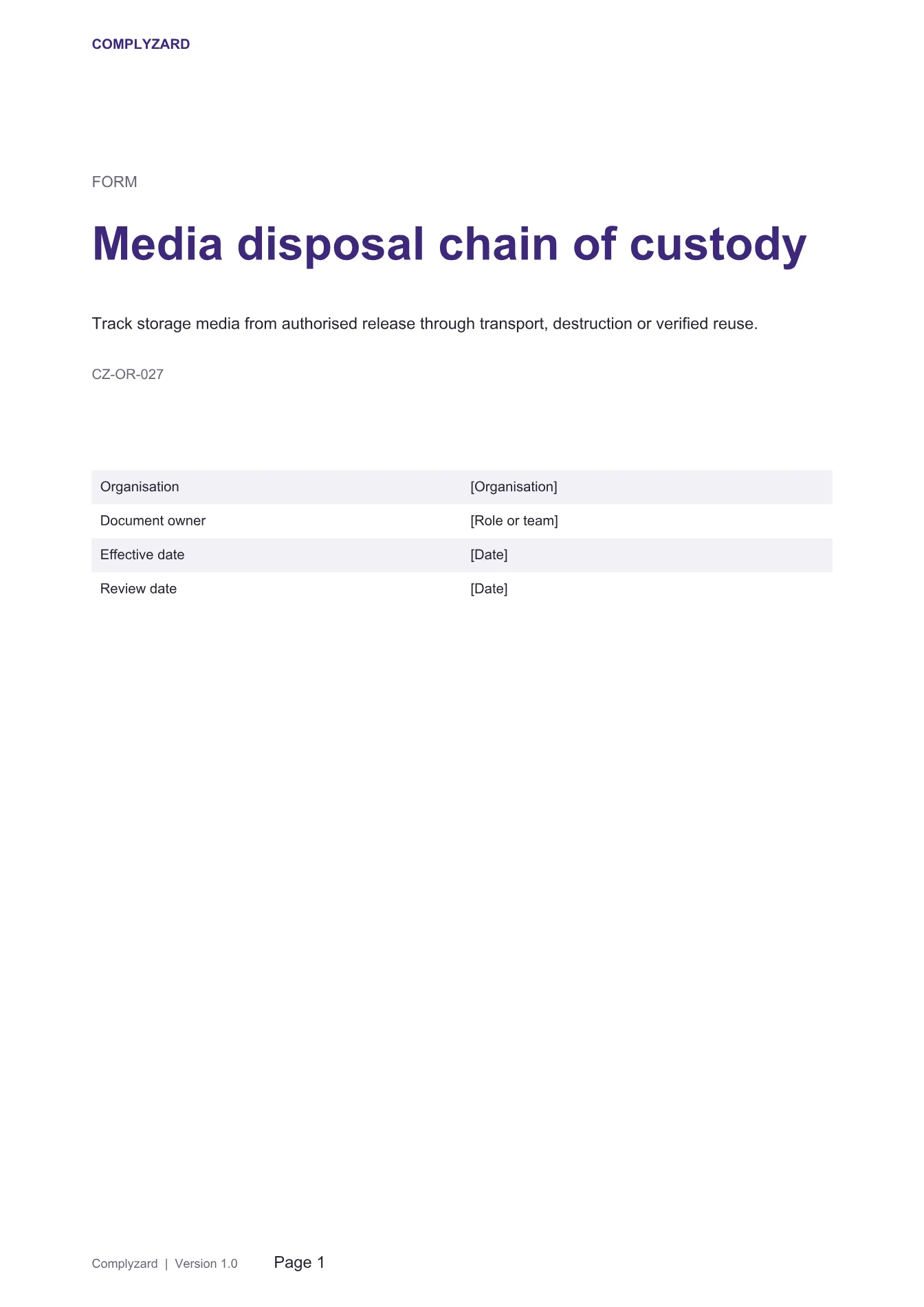 Cover of Media disposal chain of custody