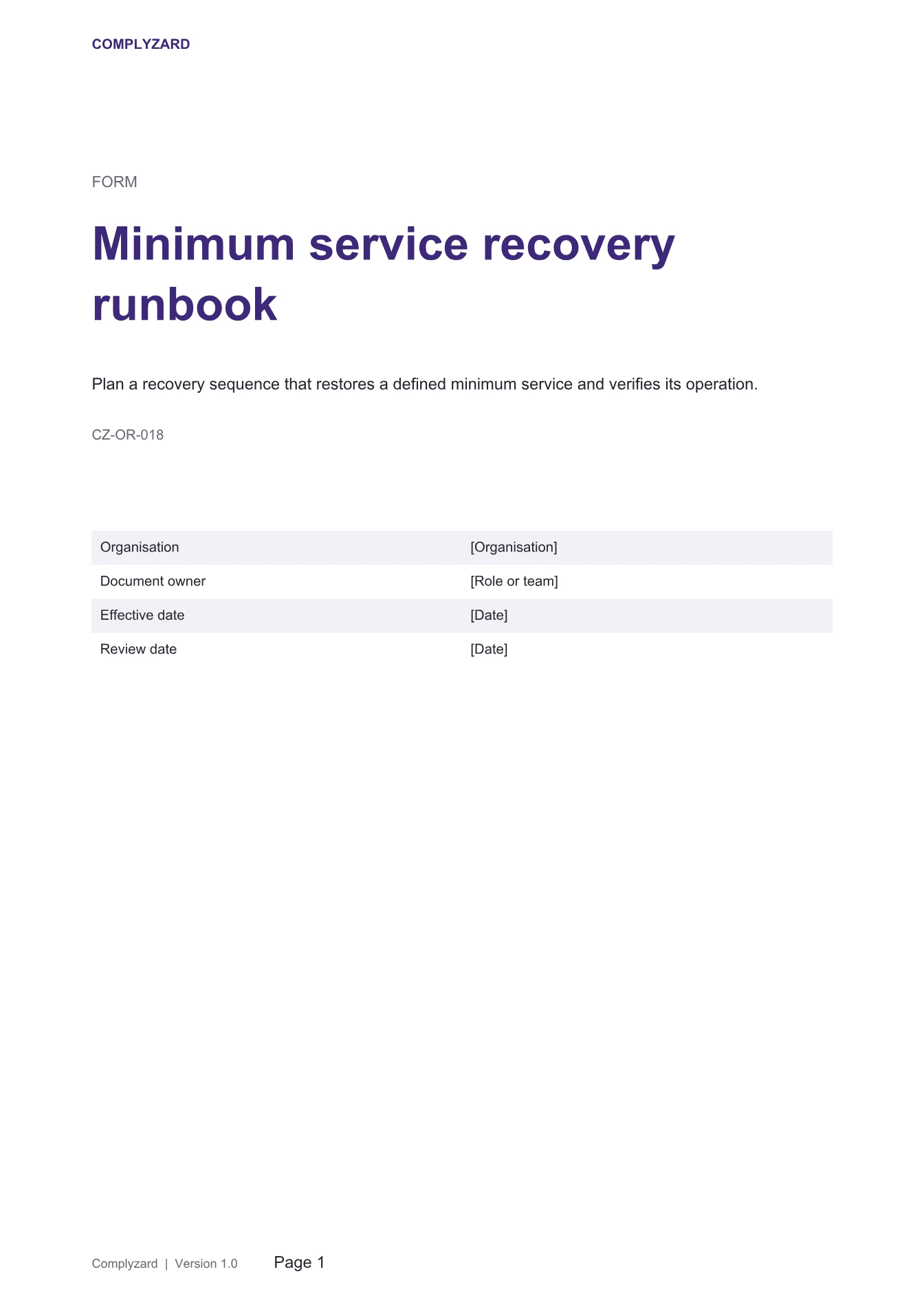 Cover of Minimum service recovery runbook