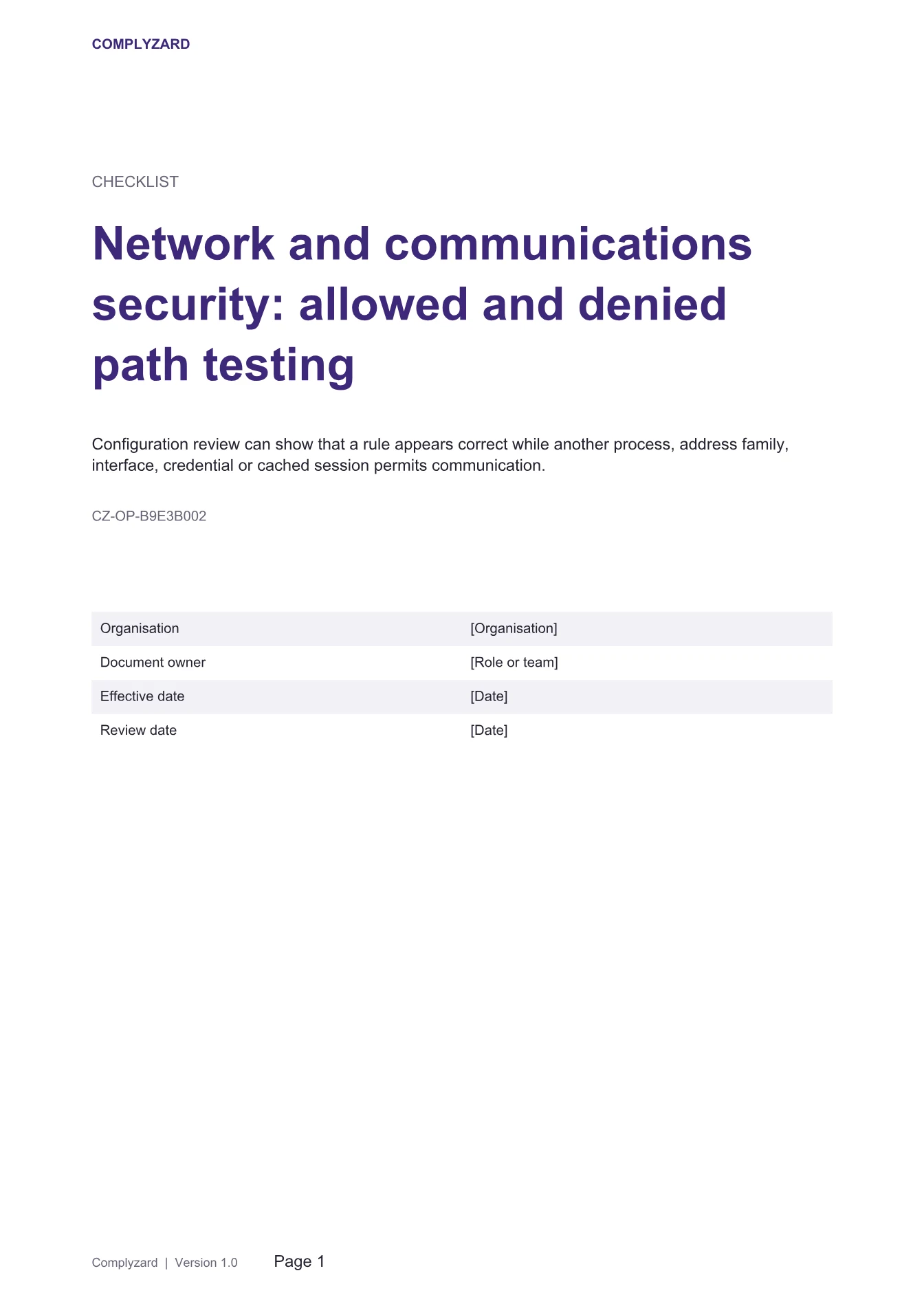 Cover of Network and communications security: allowed and denied path testing