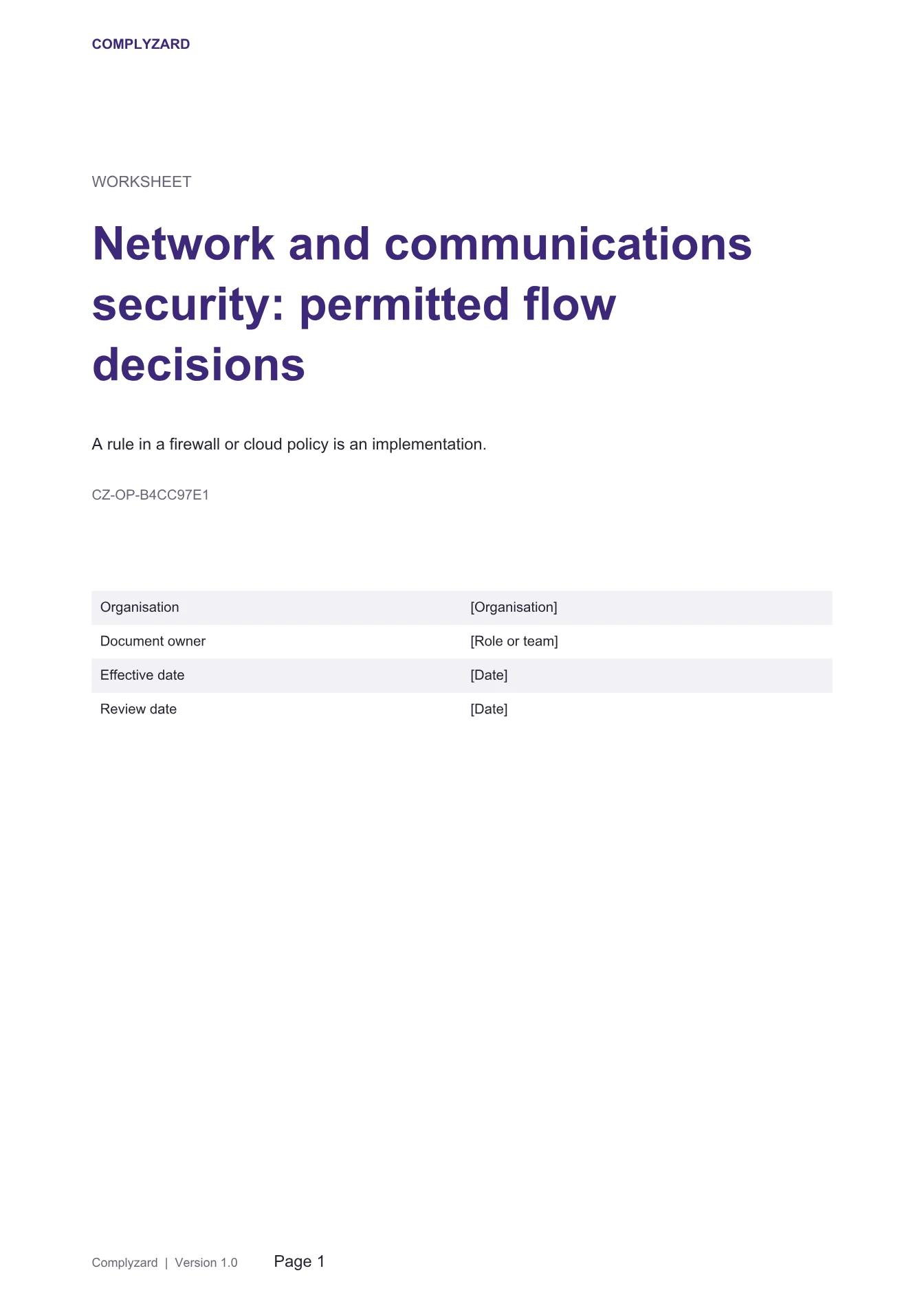 Cover of Network and communications security: permitted flow decisions