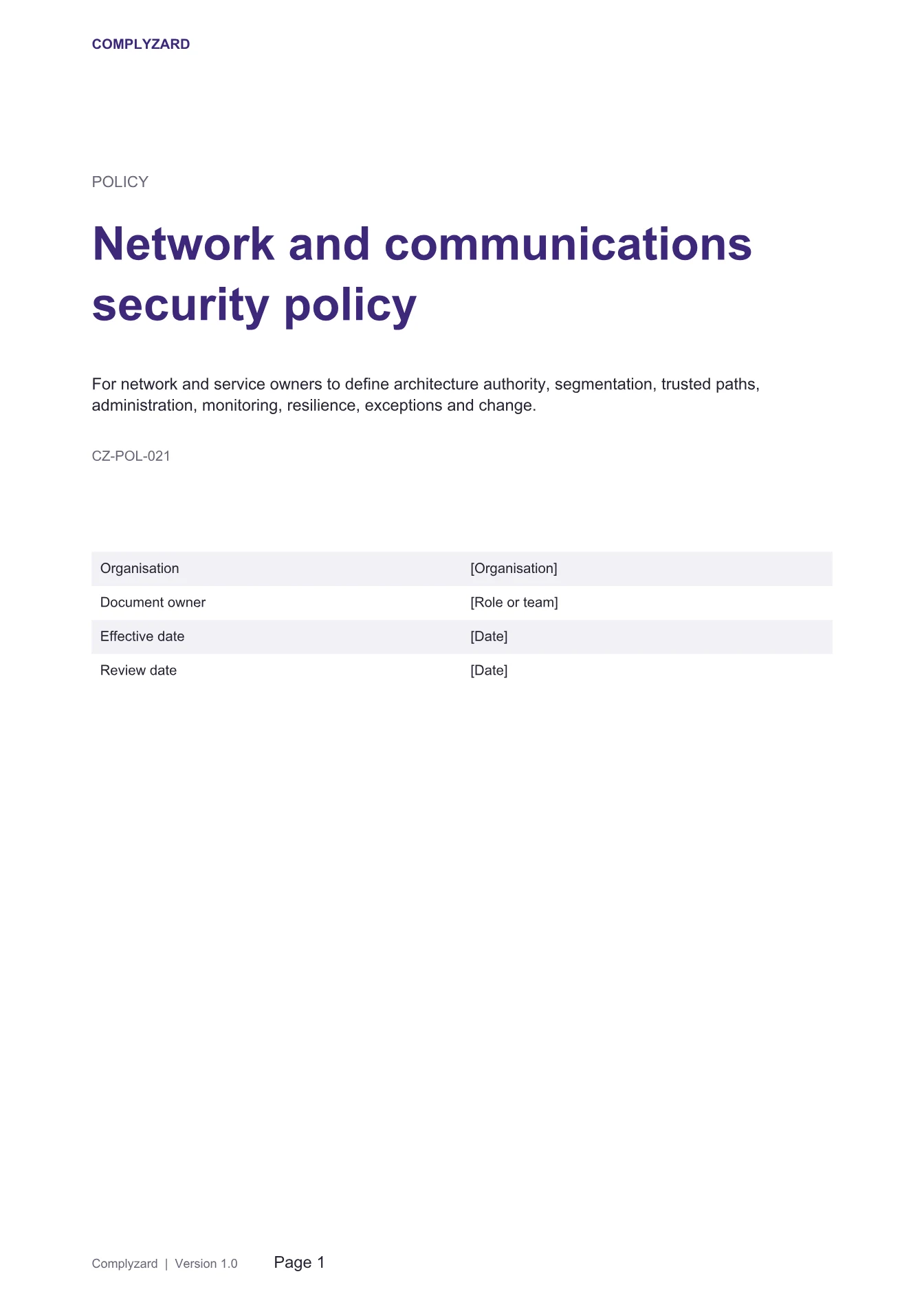 Cover of Network and communications security policy