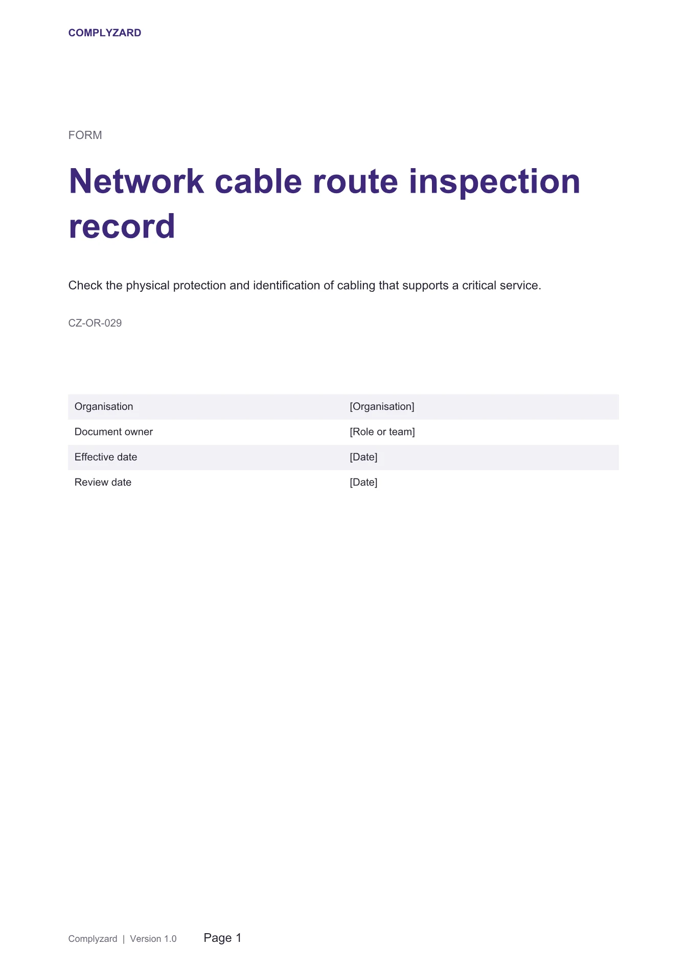Cover of Network cable route inspection record