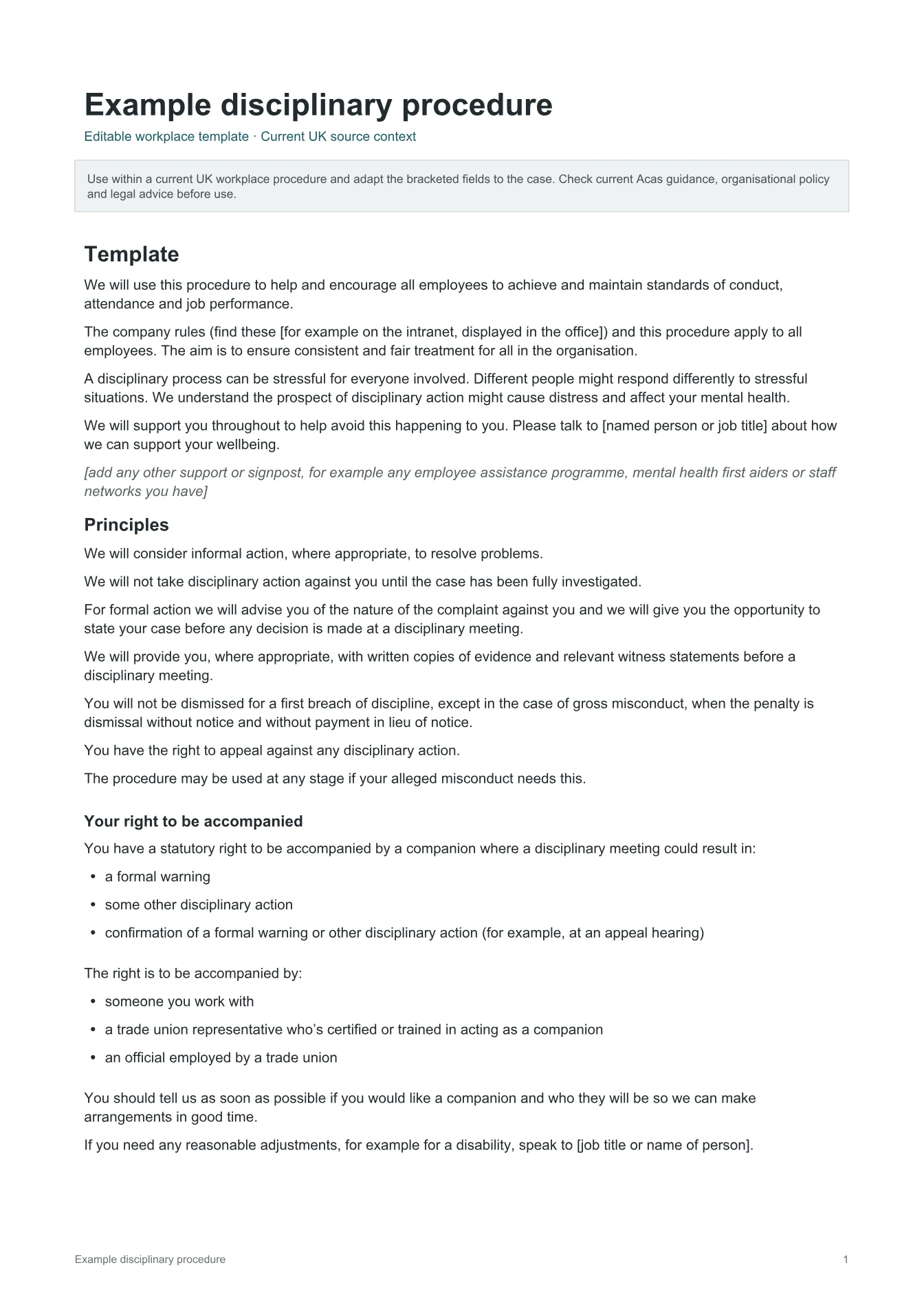 Cover of Example disciplinary procedure