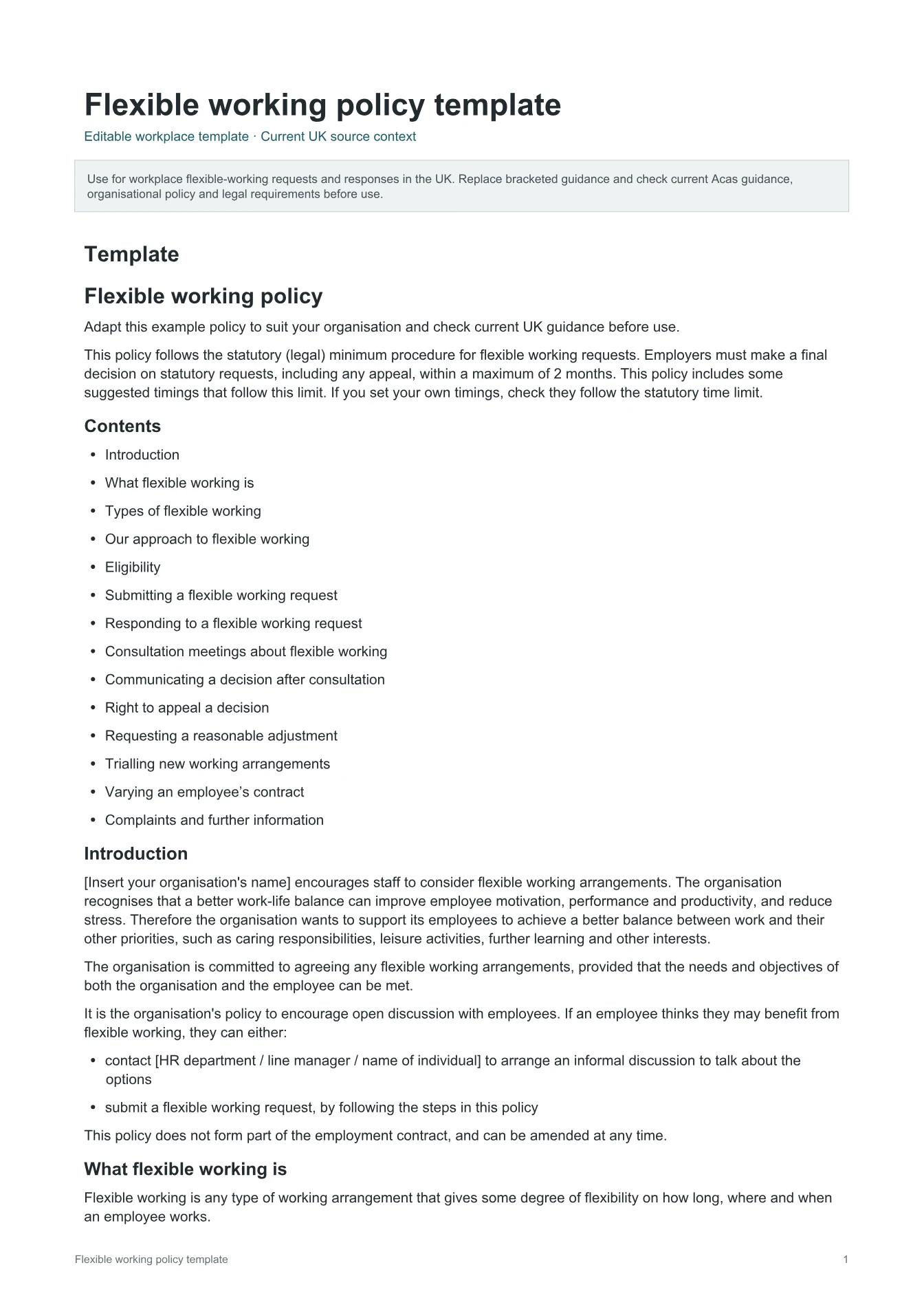 Cover of Flexible working policy template