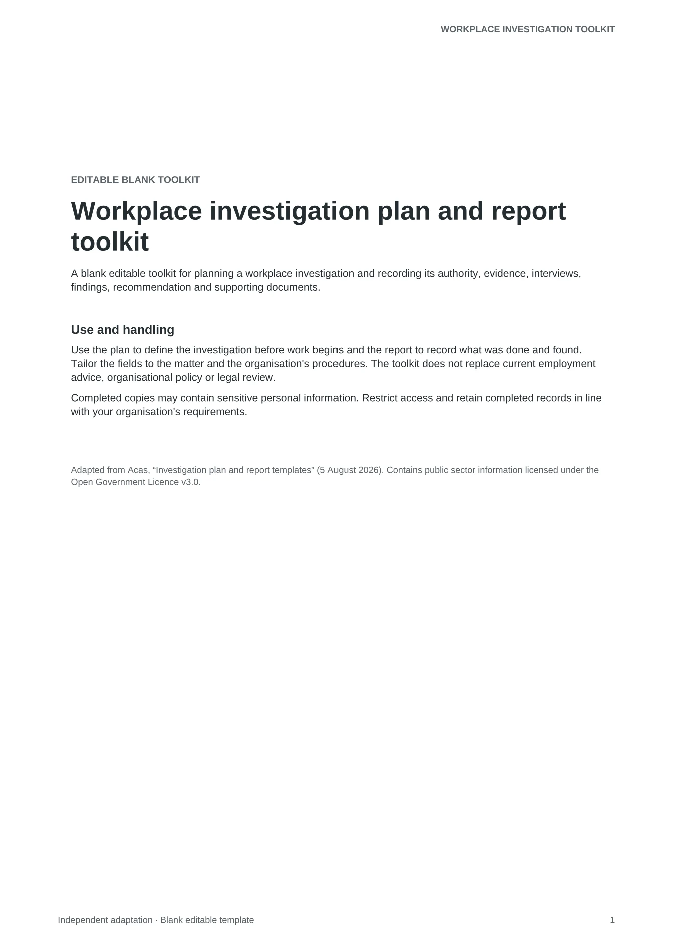 Cover of Workplace investigation plan and report toolkit