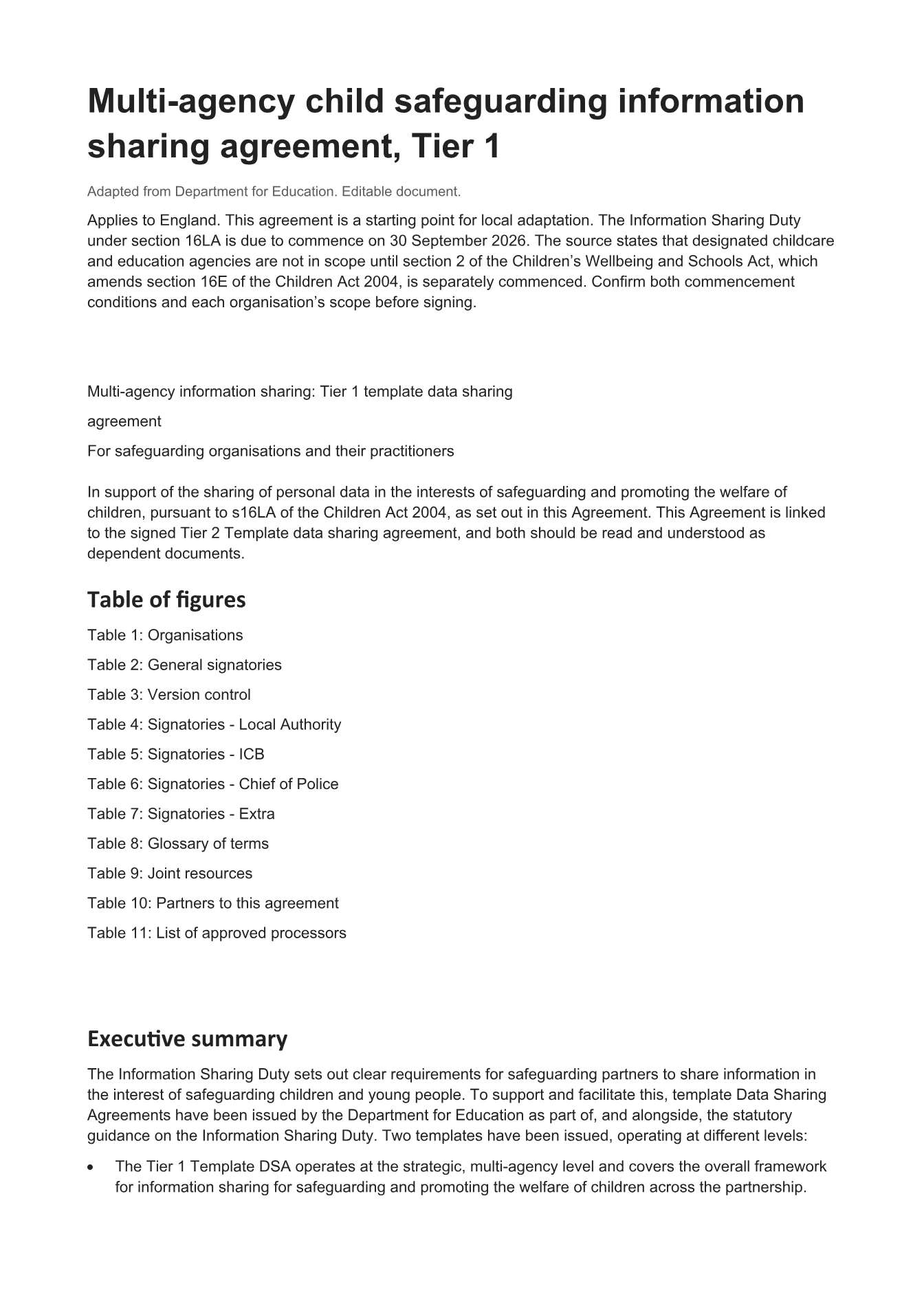 Cover of Multi-agency child safeguarding information sharing agreement, Tier 1