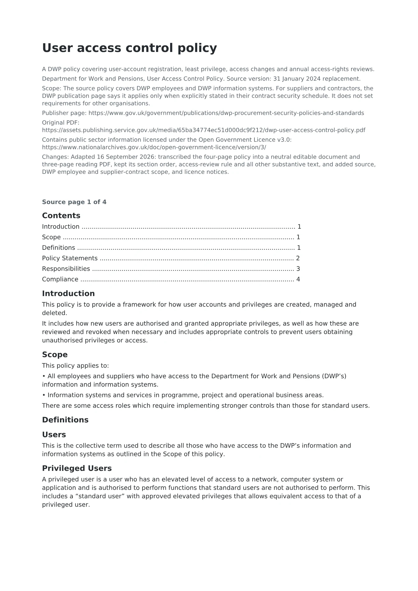 Cover of User access control policy