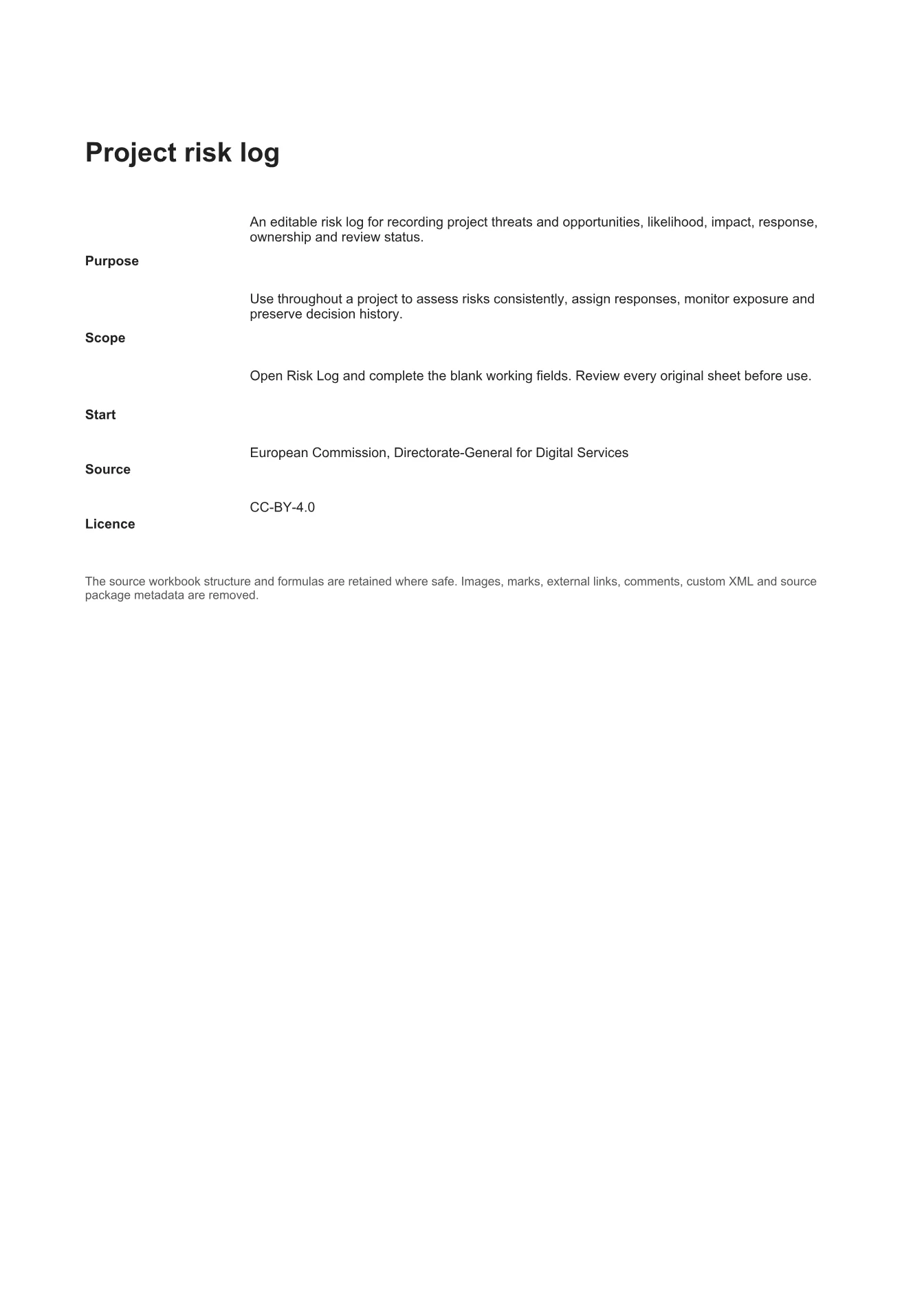 Cover of Project risk log