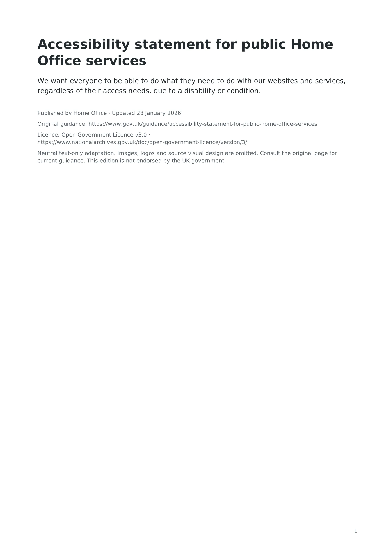 Cover of Accessibility statement for public Home Office services