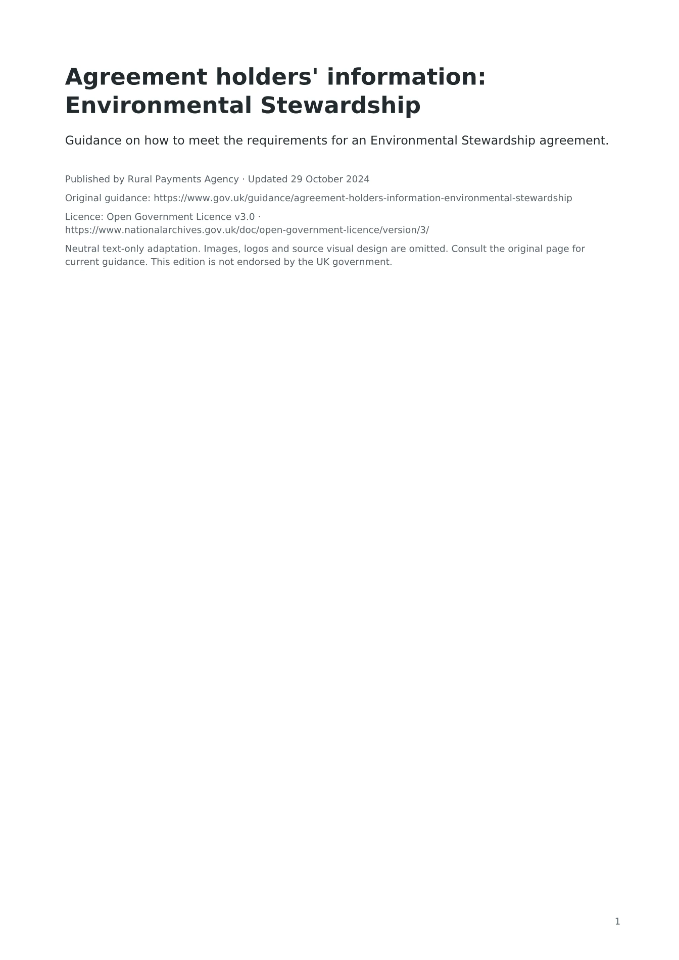 Cover of Agreement holders' information: Environmental Stewardship