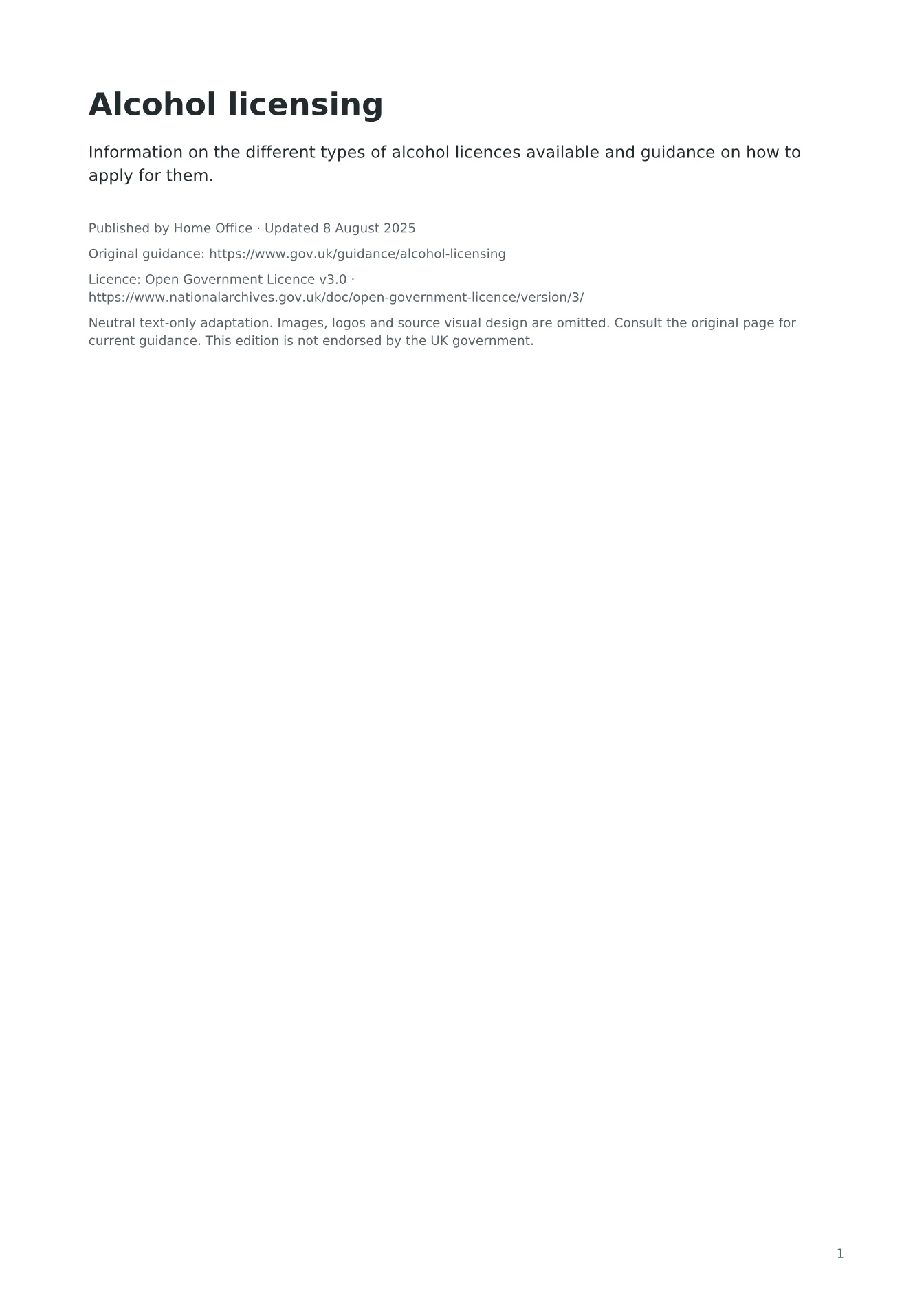 Cover of Alcohol licensing