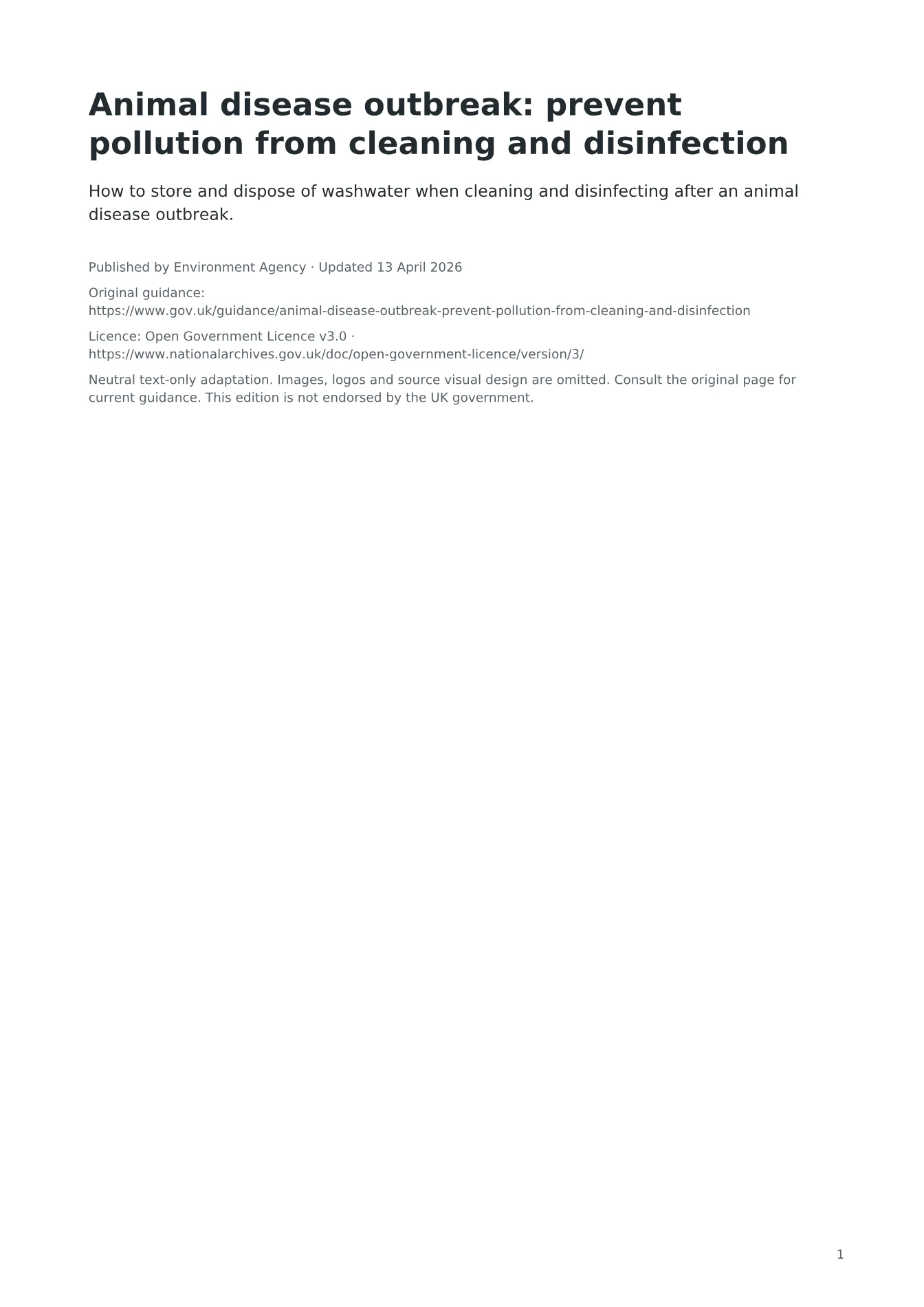 Cover of Animal disease outbreak: prevent pollution from cleaning and disinfection
