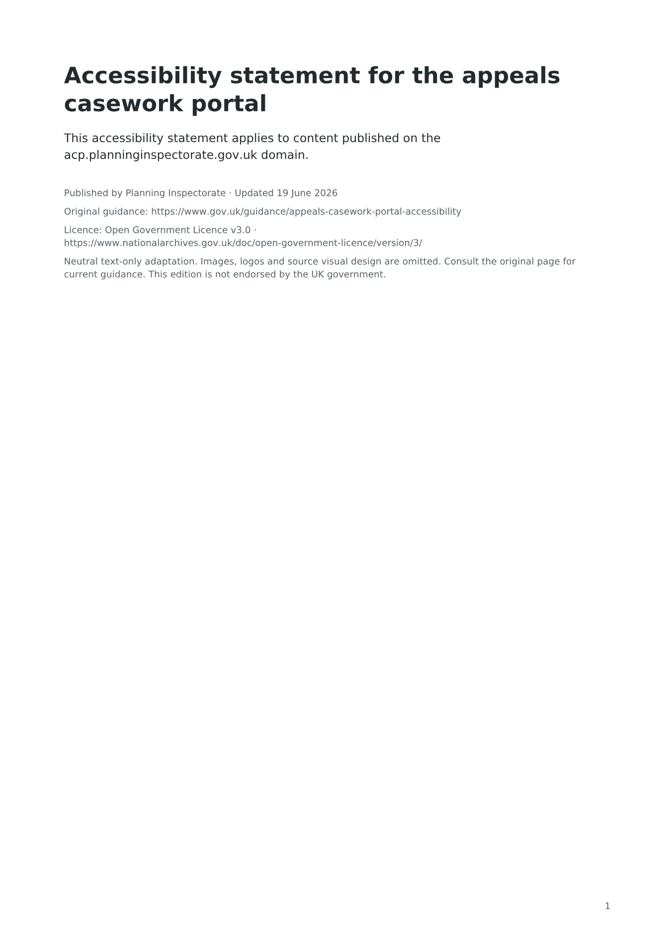 Cover of Accessibility statement for the appeals casework portal