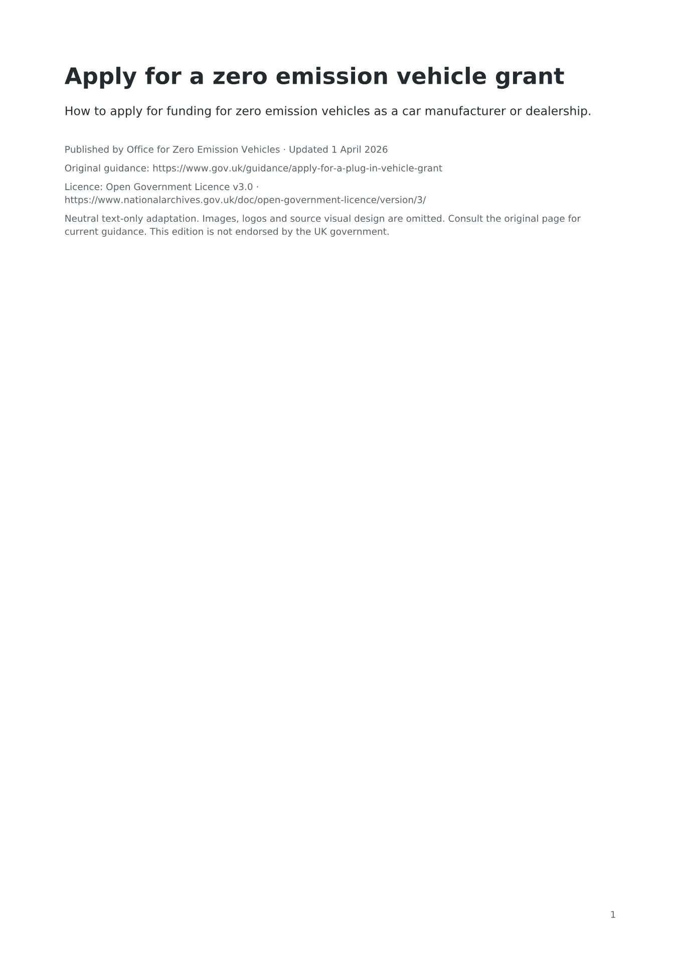 Cover of Apply for a zero emission vehicle grant