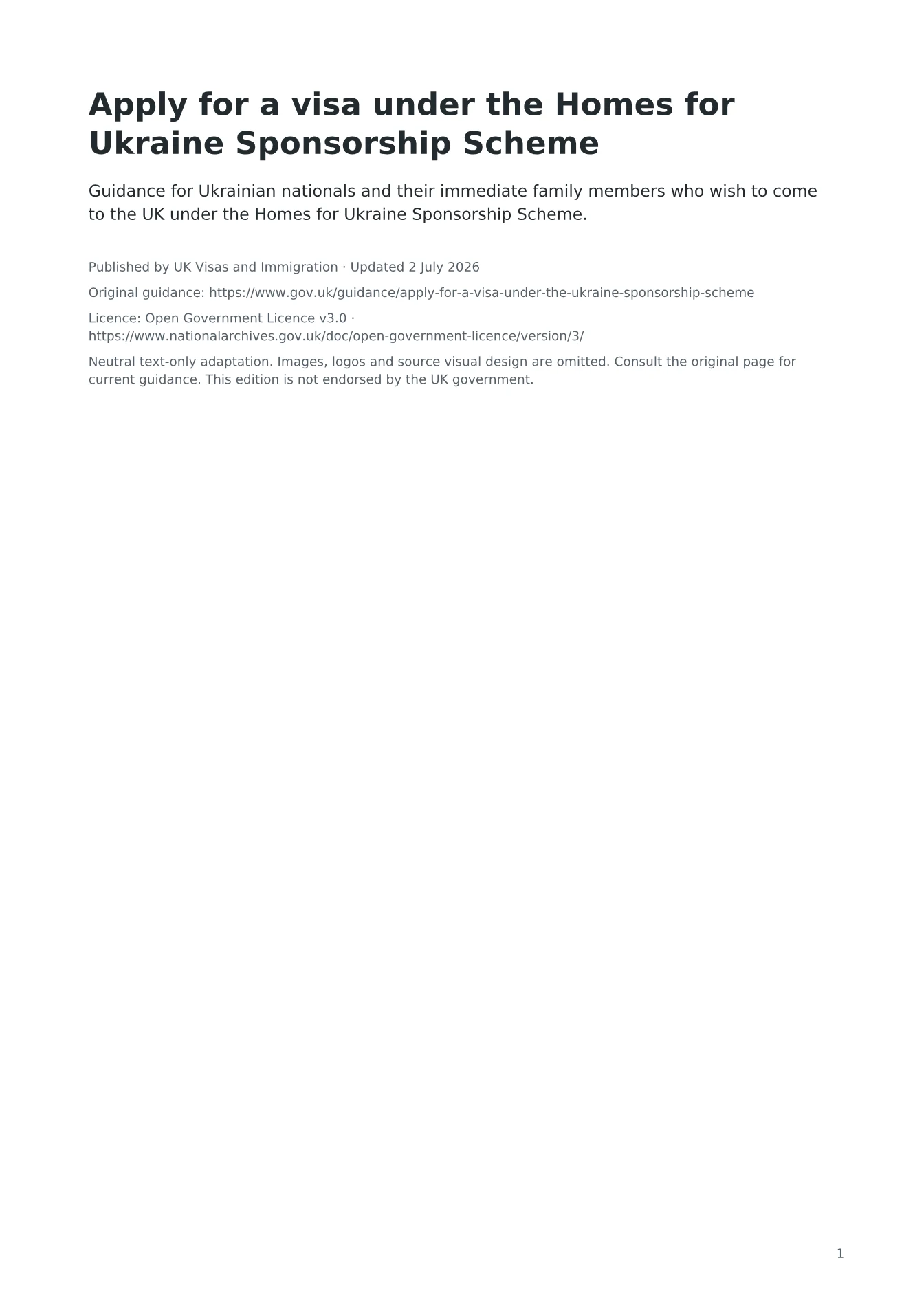 Cover of Apply for a visa under the Homes for Ukraine Sponsorship Scheme
