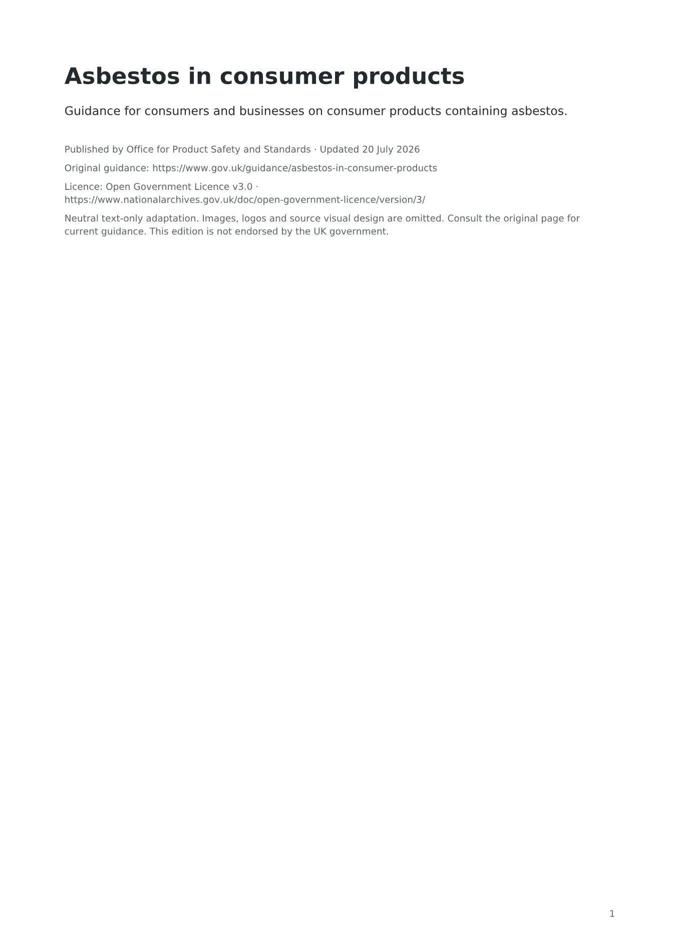 Cover of Asbestos in consumer products
