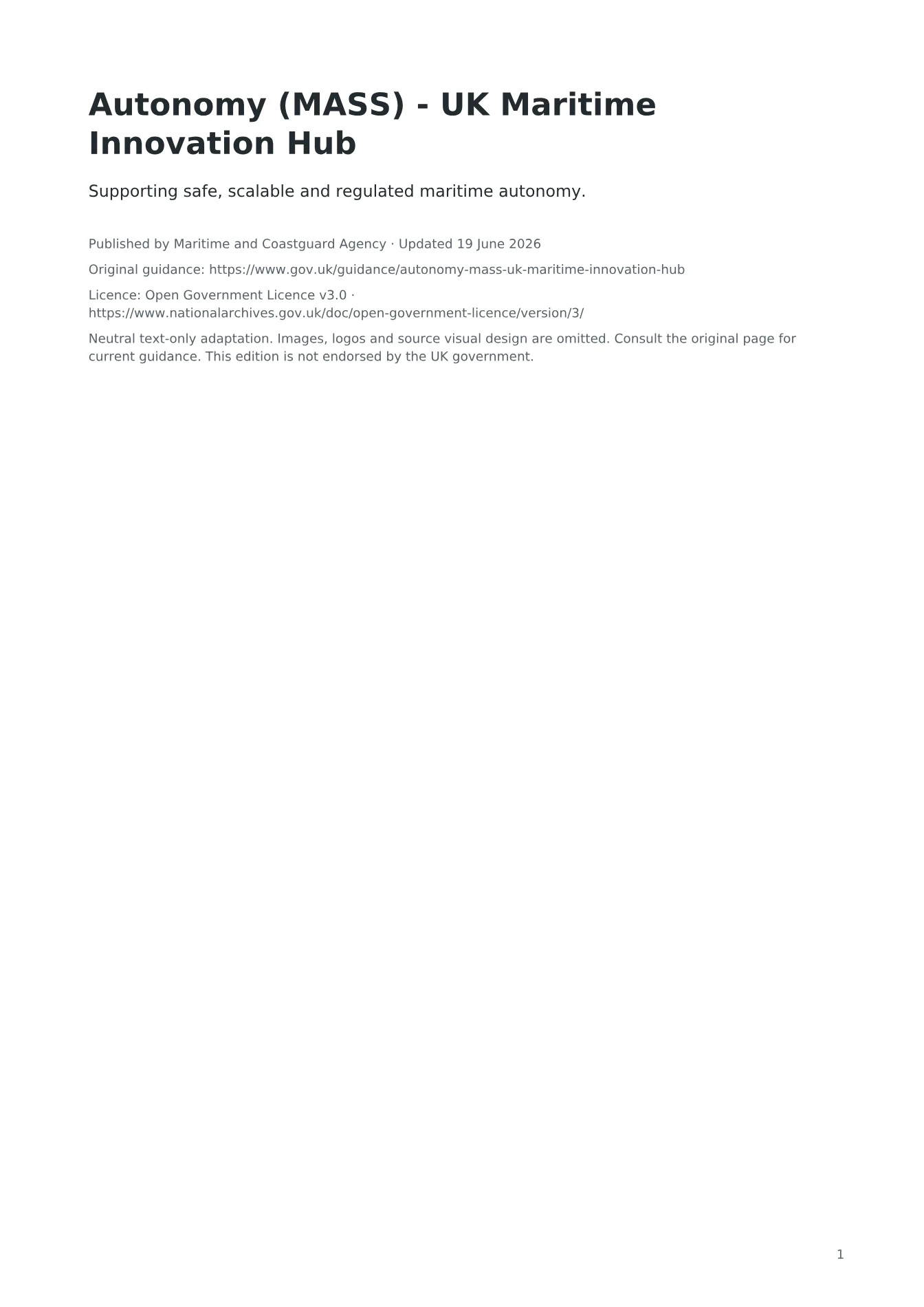 Cover of Autonomy (MASS) - UK Maritime Innovation Hub