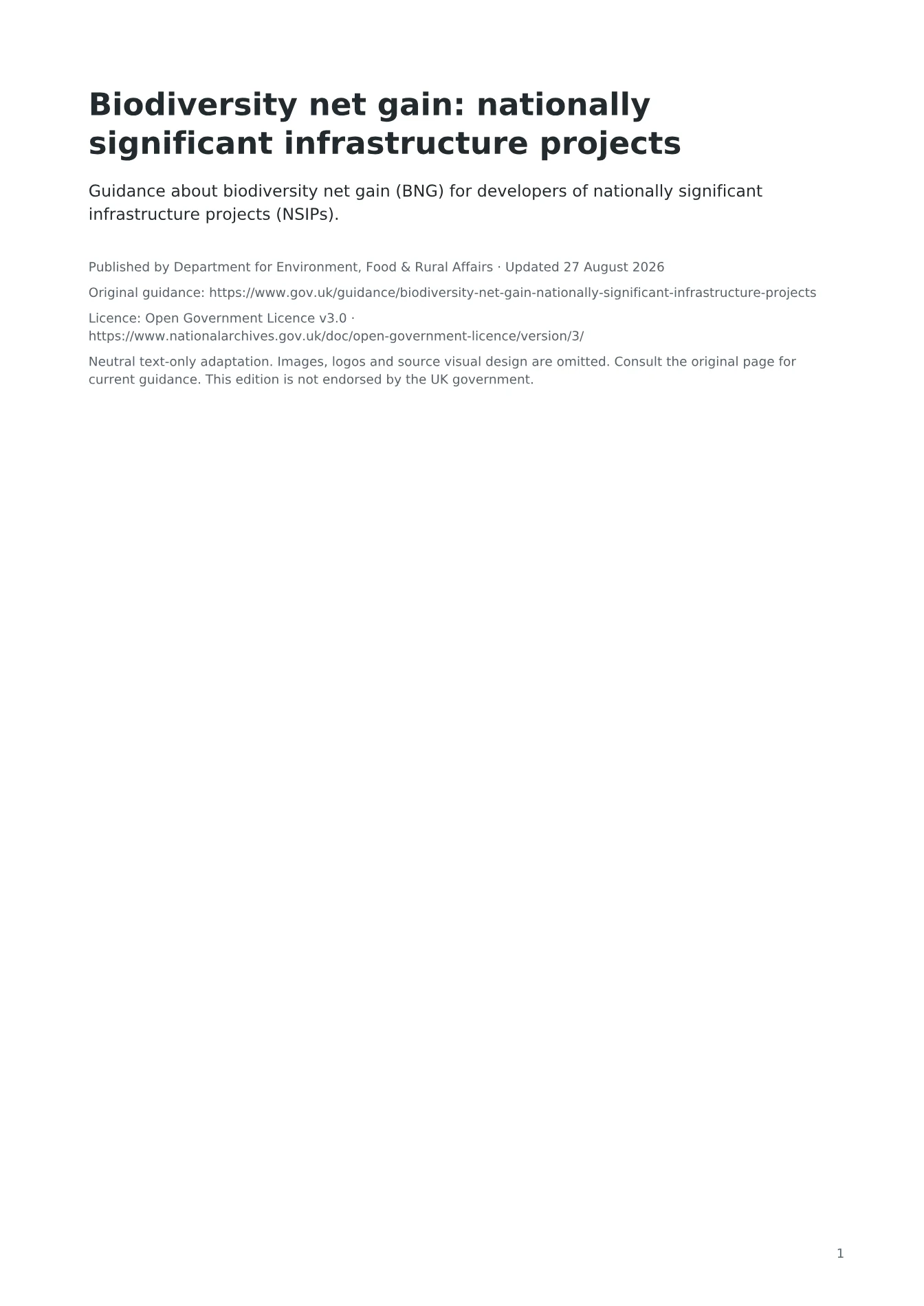 Cover of Biodiversity net gain: nationally significant infrastructure projects