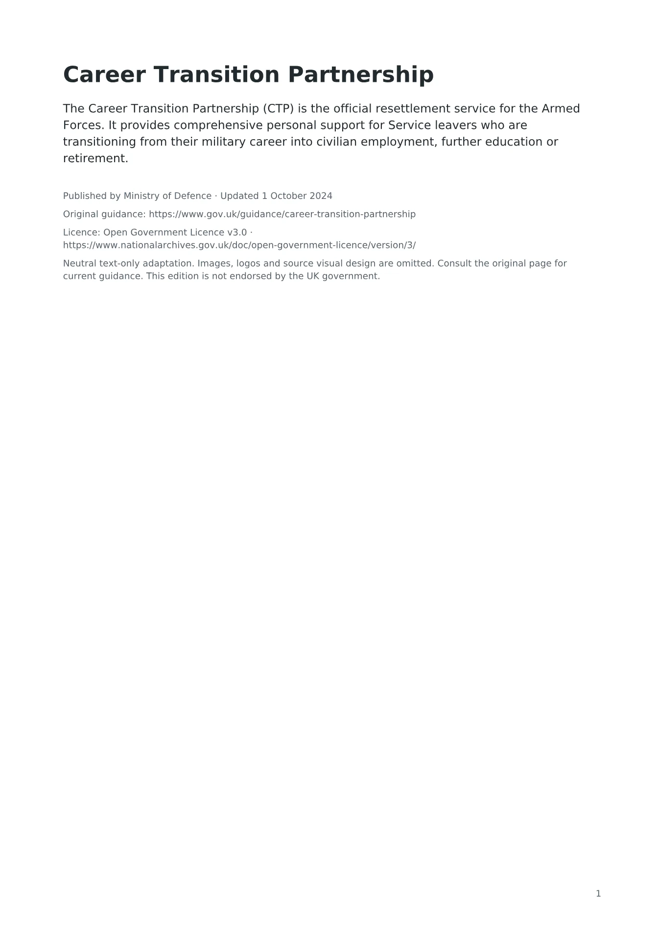 Cover of Career Transition Partnership