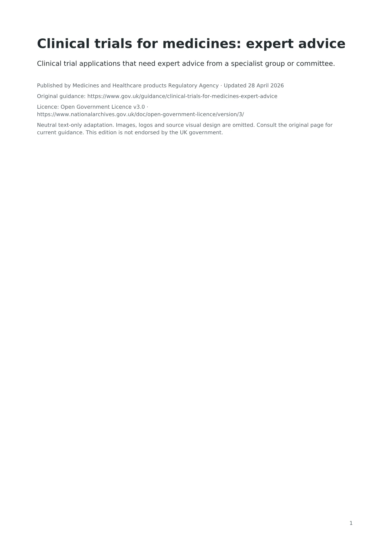Cover of Clinical trials for medicines: expert advice