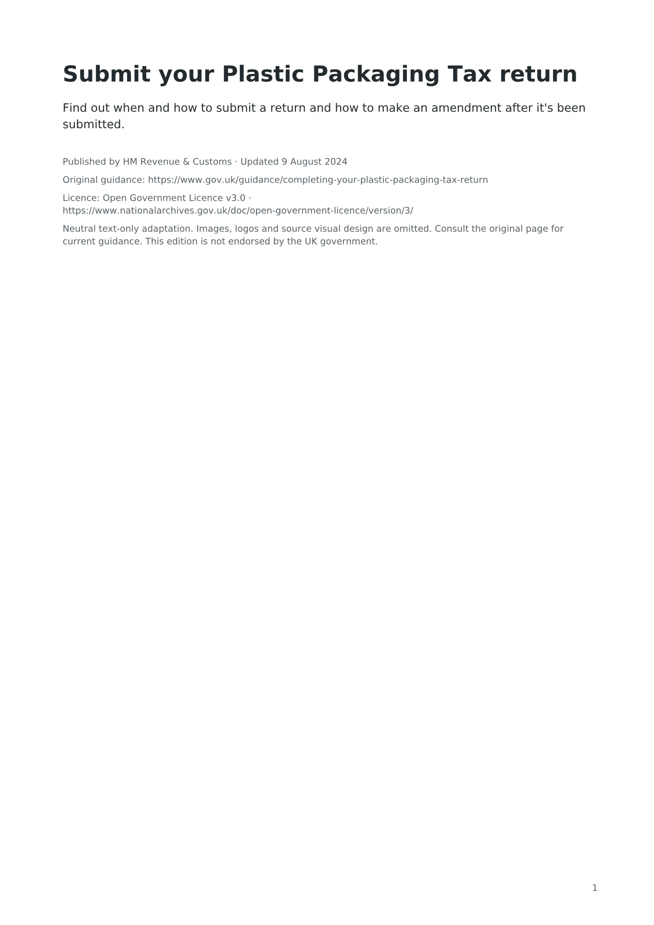 Cover of Submit your Plastic Packaging Tax return