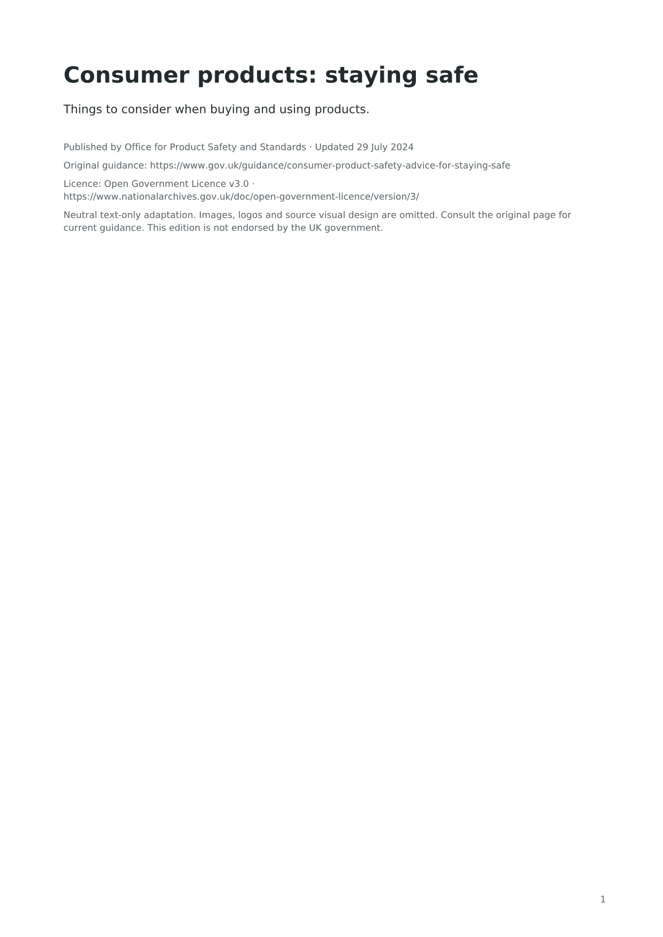 Cover of Consumer products: staying safe