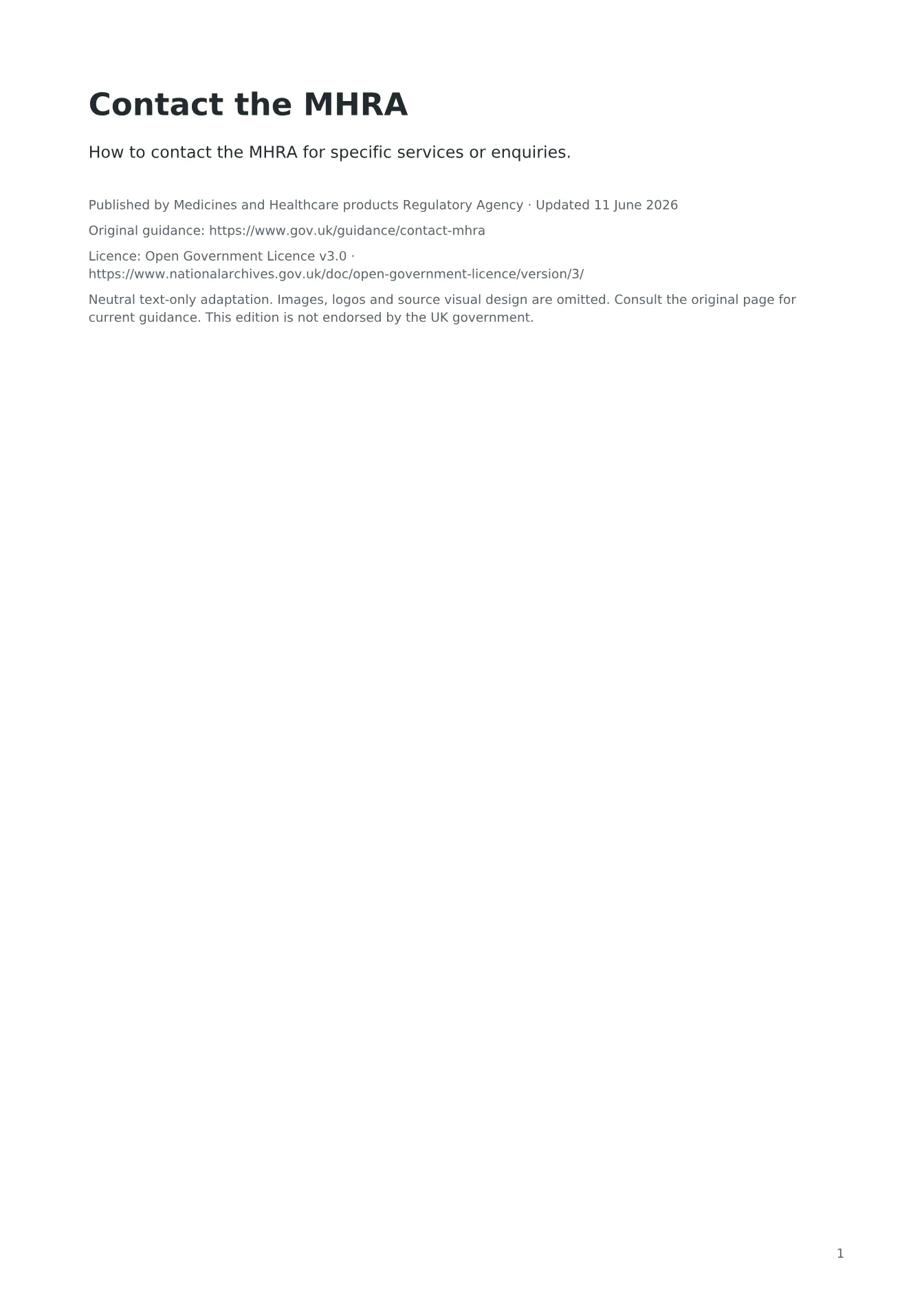 Cover of Contact the MHRA