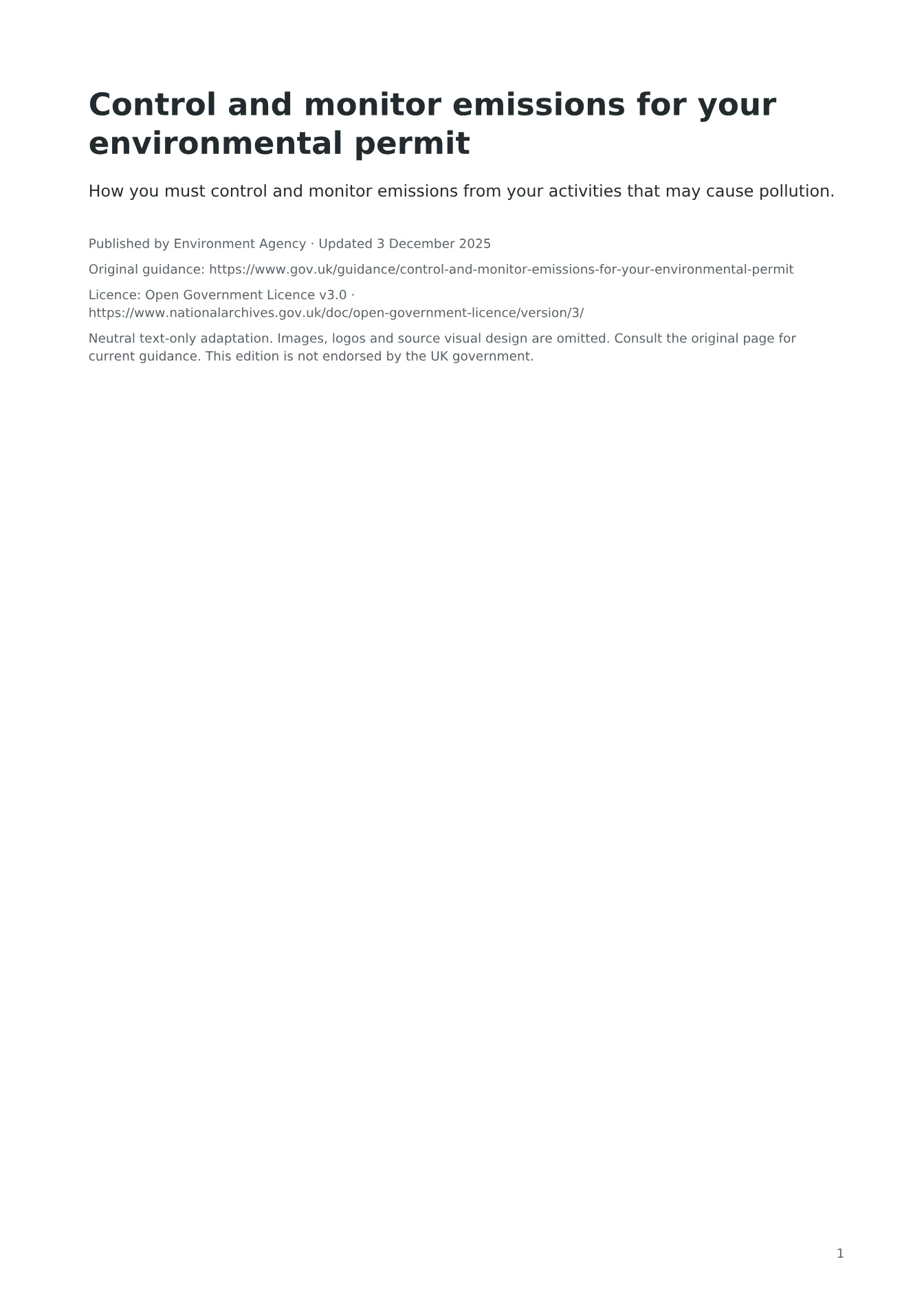 Cover of Control and monitor emissions for your environmental permit